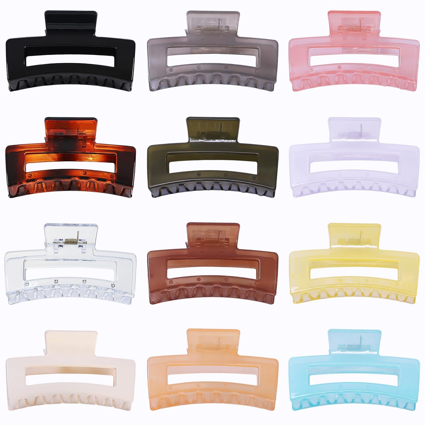 Sisiaipu 12 Pack Medium Square Claw Hair Clips, 3.5 x 2 x 1.1 inch, Shiny, 12 Colors, Hair Accessories for Women and Girls, Rectangular Rectangle Jaw Clips for Thick and Thin Hair Securing, 12 Pieces
