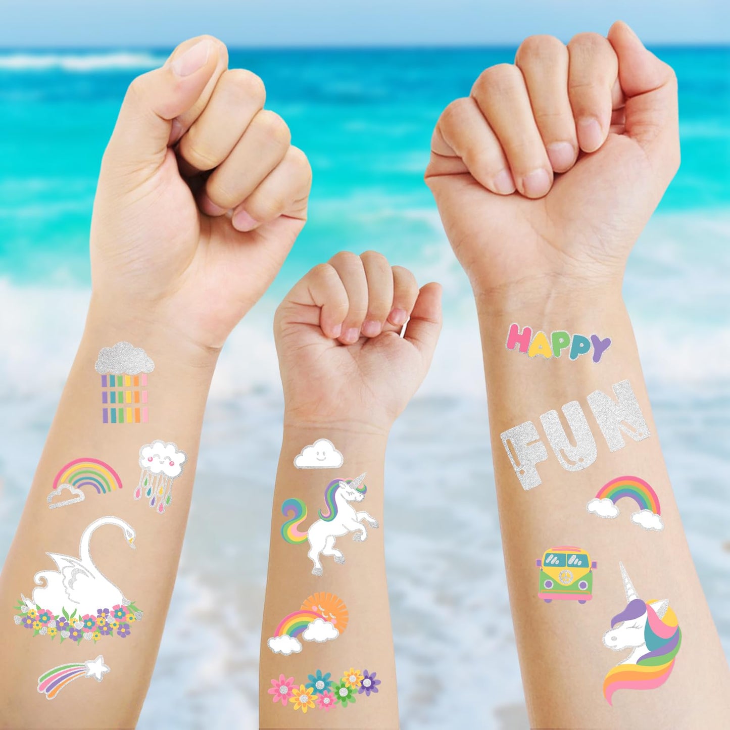 118 PCS Unicorn Rainbow Temporary Tattoo Kids, Glitter Crown Fake Tattoo for Girls’ Party Favors Birthday Supplies Decorations, Princess Tattoos Sticker for Kids 6 7 8 9 10 year