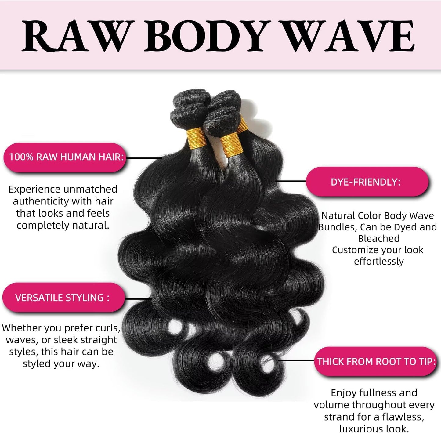 12A Human Hair Bundles10 12 14 16 Inch Body Wave Bundles Human Hair 100% Unprocessed Brazilian Virgin Weave Bundles 4 Bundles Real Natural Black Wavy Human Hair Extensions 1B Bundles for Women