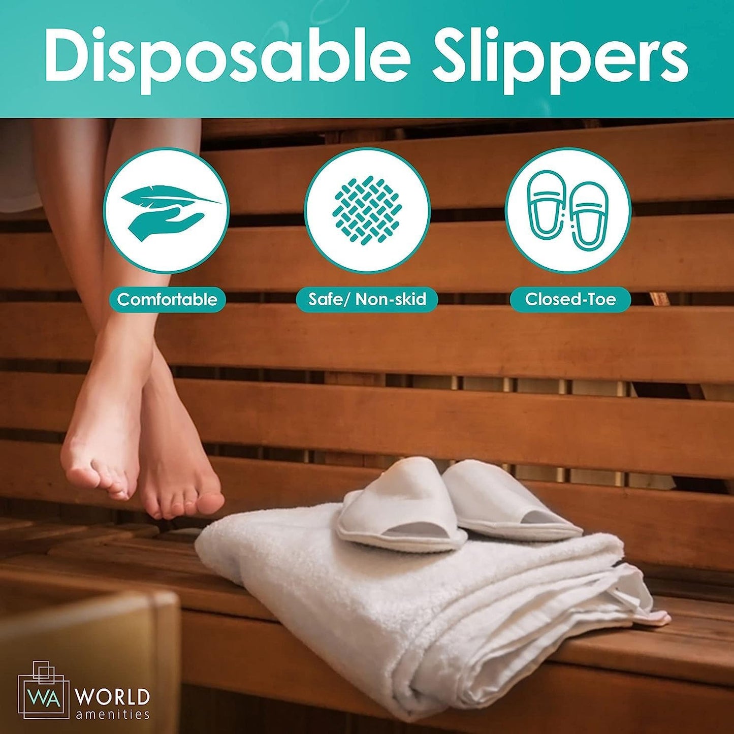 World Amenities | Premium Spa Slippers Bulk Unisex | Open Toe, Individually Wrapped | Hotel Slippers Travel Amenities Ultra Soft, Disposable Guest Slippers