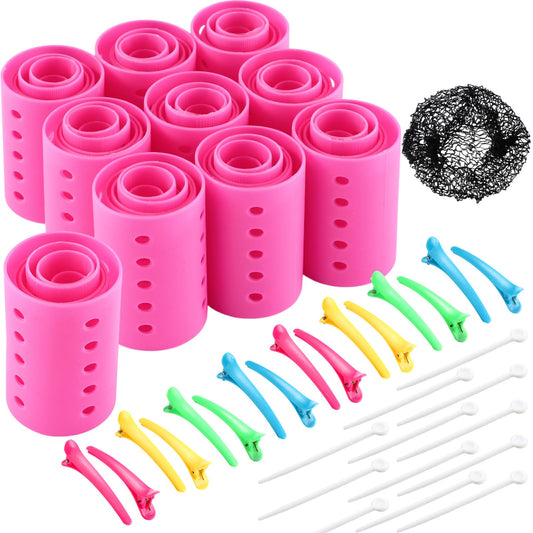 141 Pieces Hair Rollers Set Include 60 Plastic Hair Rollers (Red,6 Size)