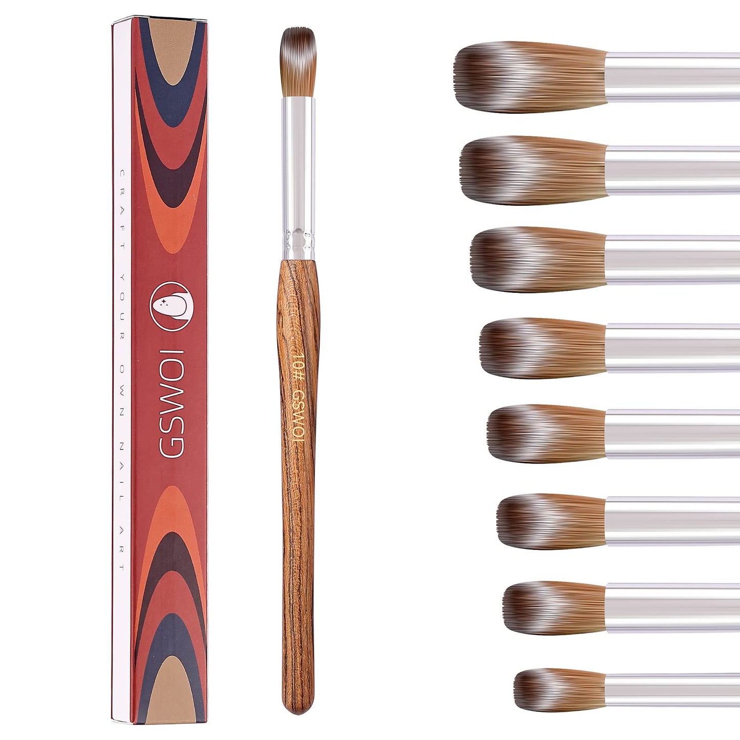 100% Kolinsky Acrylic Nail Brush,GSWOI Acrylic Brushes for Nails Size 10 Wood Handle Application Extension,Nail Tools for Professional Manicure Salon (#10)