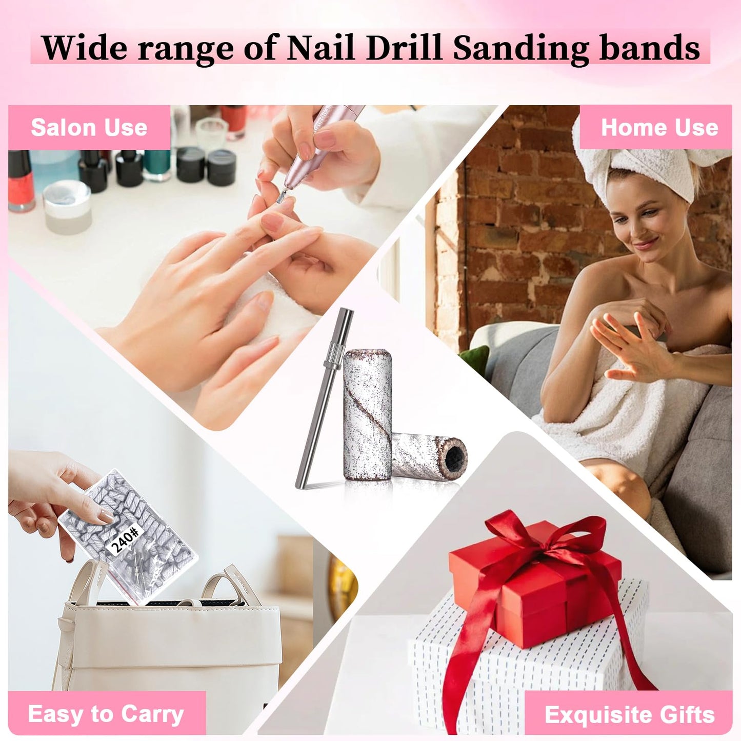 180 Grit Small Nail Sanding Sands, 200 Pcs Pink Sanding Bands for Nail Drill, 180 Fine Grit Sanding Bands for Nail with 3.1 MM Nail Drill Bit, Small Sanding Bands for Natural Nails Acrylic Gel