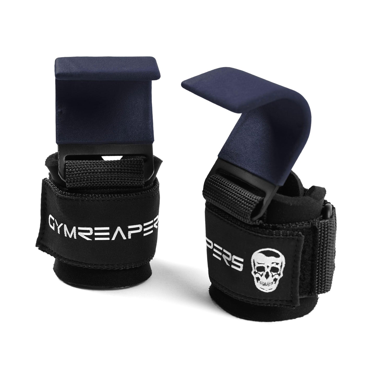 Gymreapers Weight Lifting Hooks (Pair), Heavy Duty Power Wrist Straps Hand Grip Support For Deadlifts, Pull Ups, Shrugs - Gym Gloves For Men and Women (Navy)