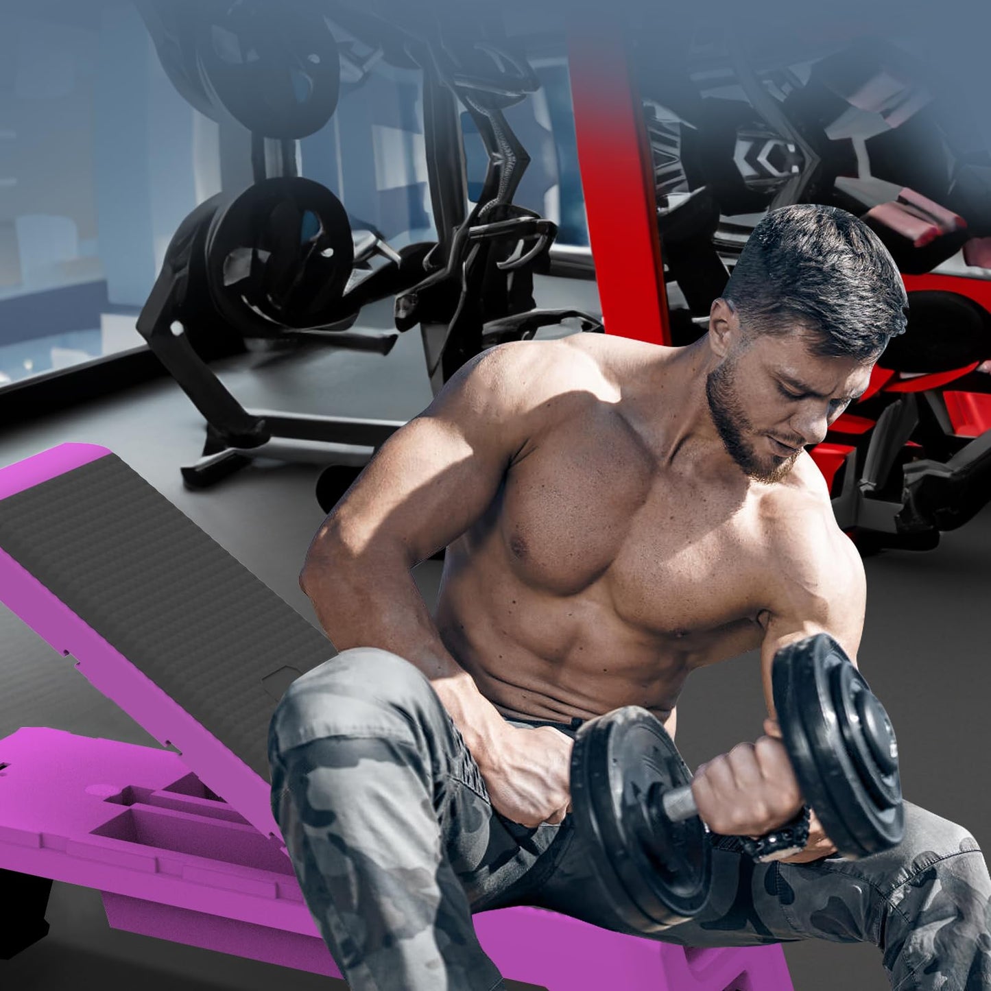 Modern-Depo Step Platform Cardio Exercise Equipment Workout Fitness Aerobic Deck Stepper with Resistance Bands Home Gym Adjustable Trainer Balance Board Dumbbell Bench