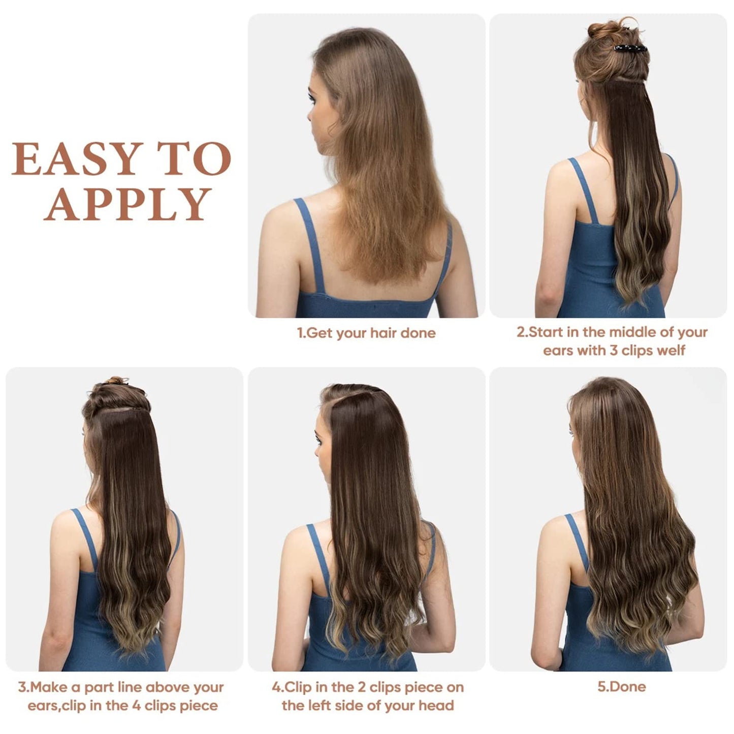 ELIO Clip in Hair Extensions, 20 Inch 6PCS Synthetic Long Thick Wavy Hair Clip Ins Extensions Double Weft Hairpieces Full Head For Women Extension 240g(8.47oz) (Golden Brown Mix Bleach Blonde)
