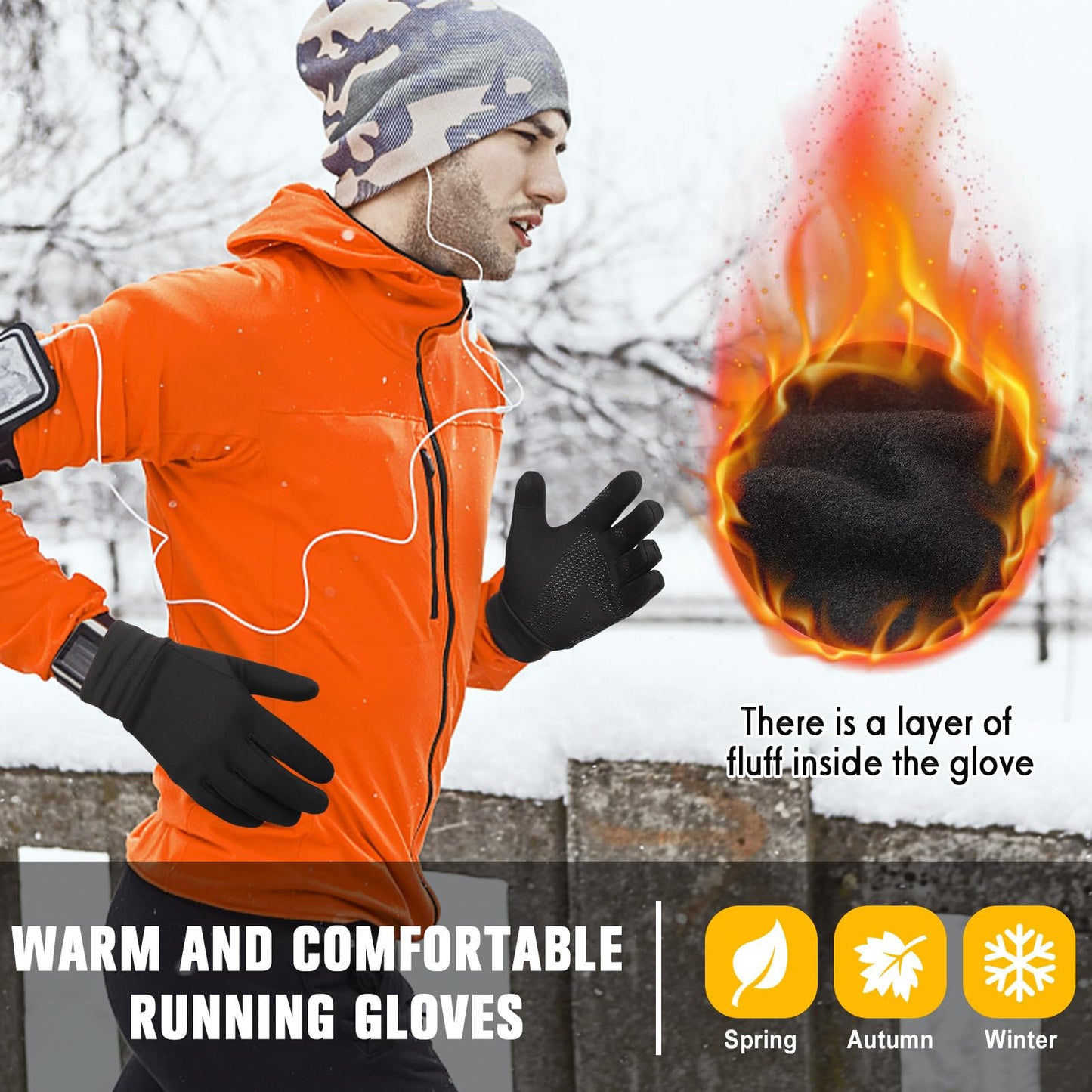 GXCROR Running Gloves Touchscreen Anti-Slip Gloves Lightweight Fleece Sports Gloves Warm Windproof Winter Glove Liner for Men and Women Outdoor