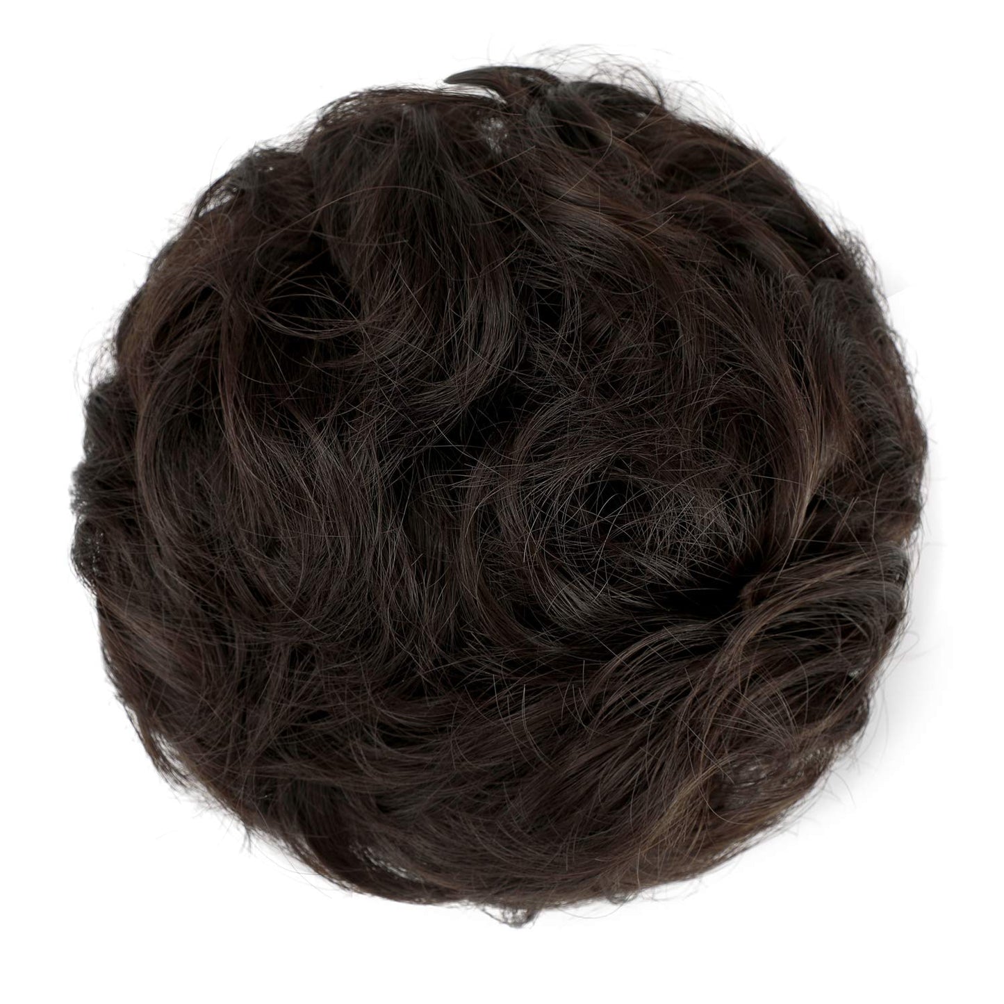 FeidyLong 2 PCS Messy Bun Hair Piece Wavy Curly Scrunchies Synthetic Chignon Ponytail Hair Extensions Thick Updo Hairpieces for Women Girls(Black Brown)