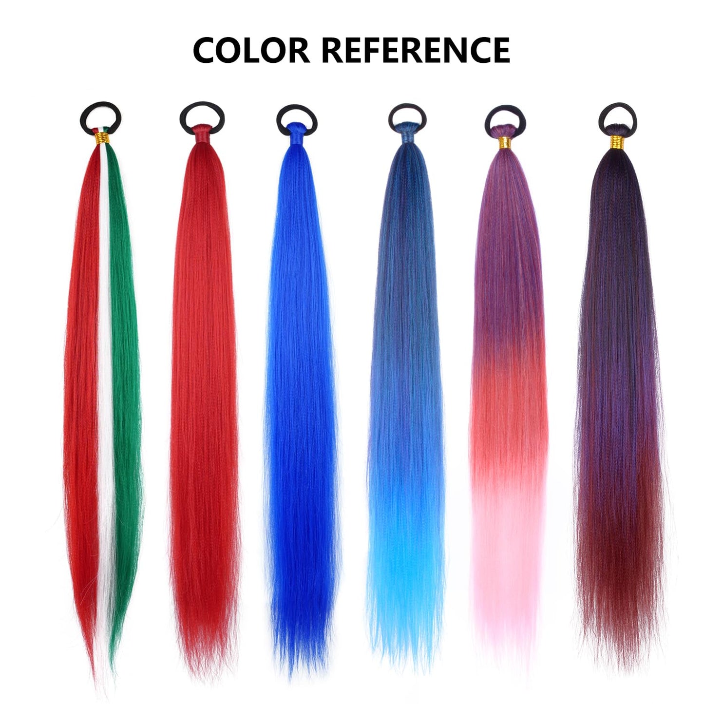 2 Pack Braid Ponytail Extension, Full of Christmas Color Ponytail Extension, with Elastic Tie Straight Tube Sleek Wrap Extension Hair Ponytail Extension 26 Inch (Green/White/Red#)