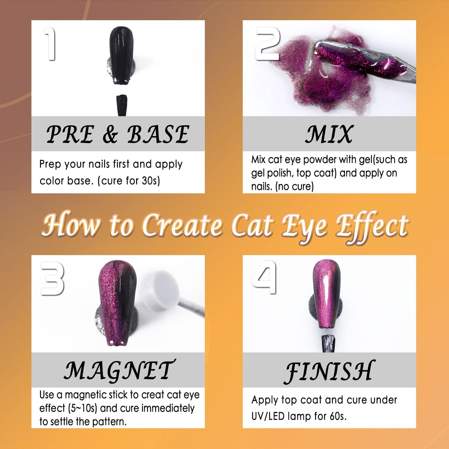 Laza Cat Eye Chrome Nail Powder Magnetic Powder 3D Cat Eye Effect Mirror Effect Pigment Dust Magic Galaxy Holographic Effect Glitter with Magnetic Stick for Velvet Nail Art - Copper