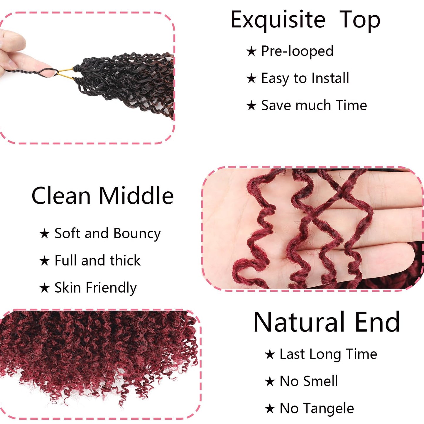 9Packs Pre Twisted Crochet Yanky Twist 8 Inch Ombre Black to Red Bohemian Passion Twist Crochet Braiding Hair for Women Spring Twist Synthetic Hair Short Havana Twist Hair Extensions 1B/Bug#