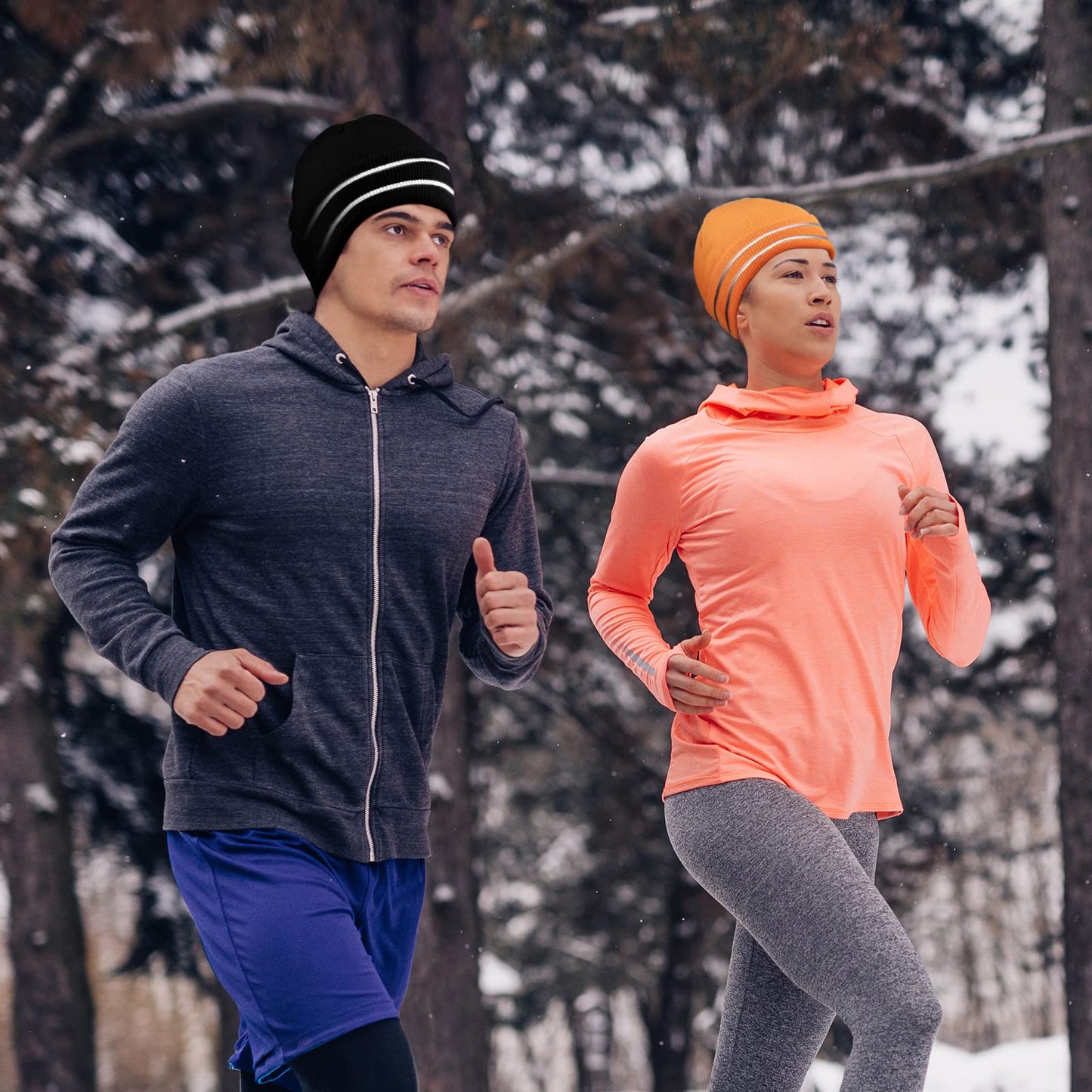 JenPen 3 Pieces Safety Beanie Reflective Hat Winter High Visibility Unisex Knit Beanie Construction Hat (Yellow, Orange, Black)