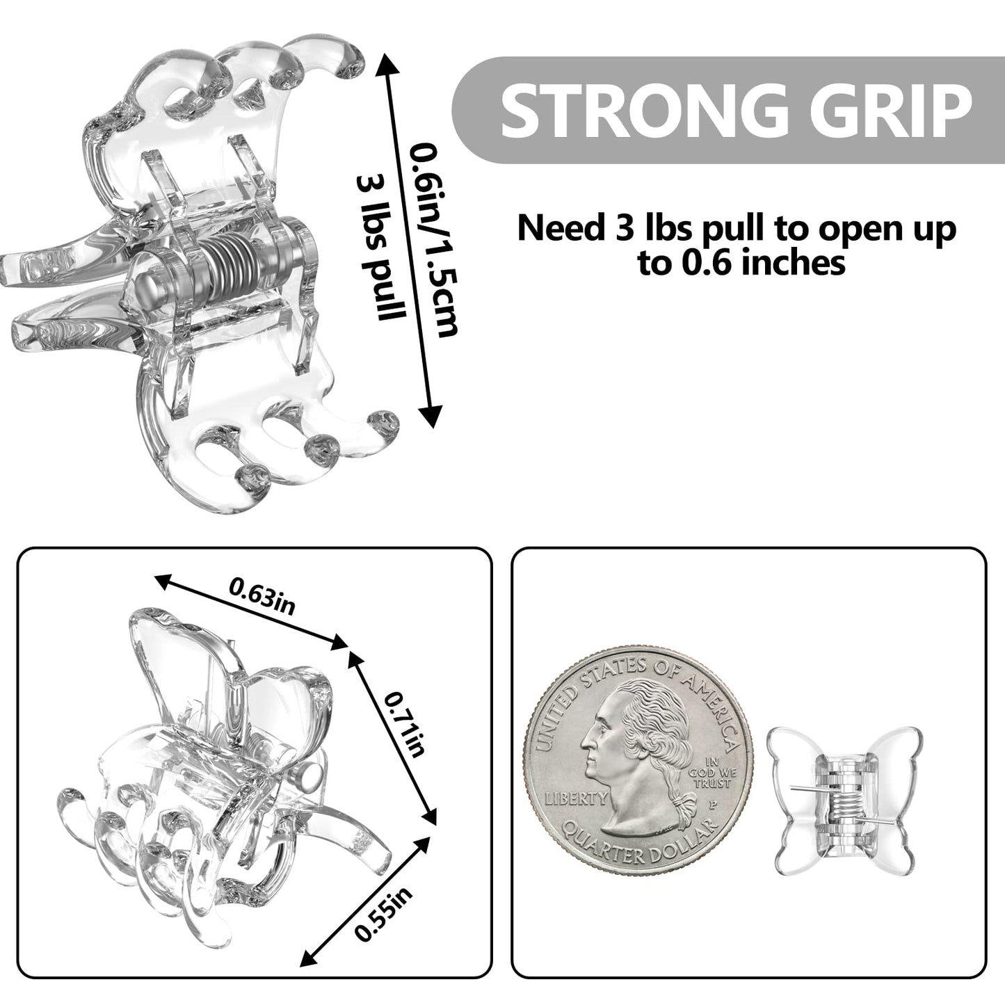 ADRIONE Clear Mini Hair Clips Butterflies 100 Pack, Durable Mini Claw Clips Small Claw Clips for Hair Design Strong Grip Clear Hair Clips Clear Butterfly Hair Clips Mini Hair Clips for Women Bangs