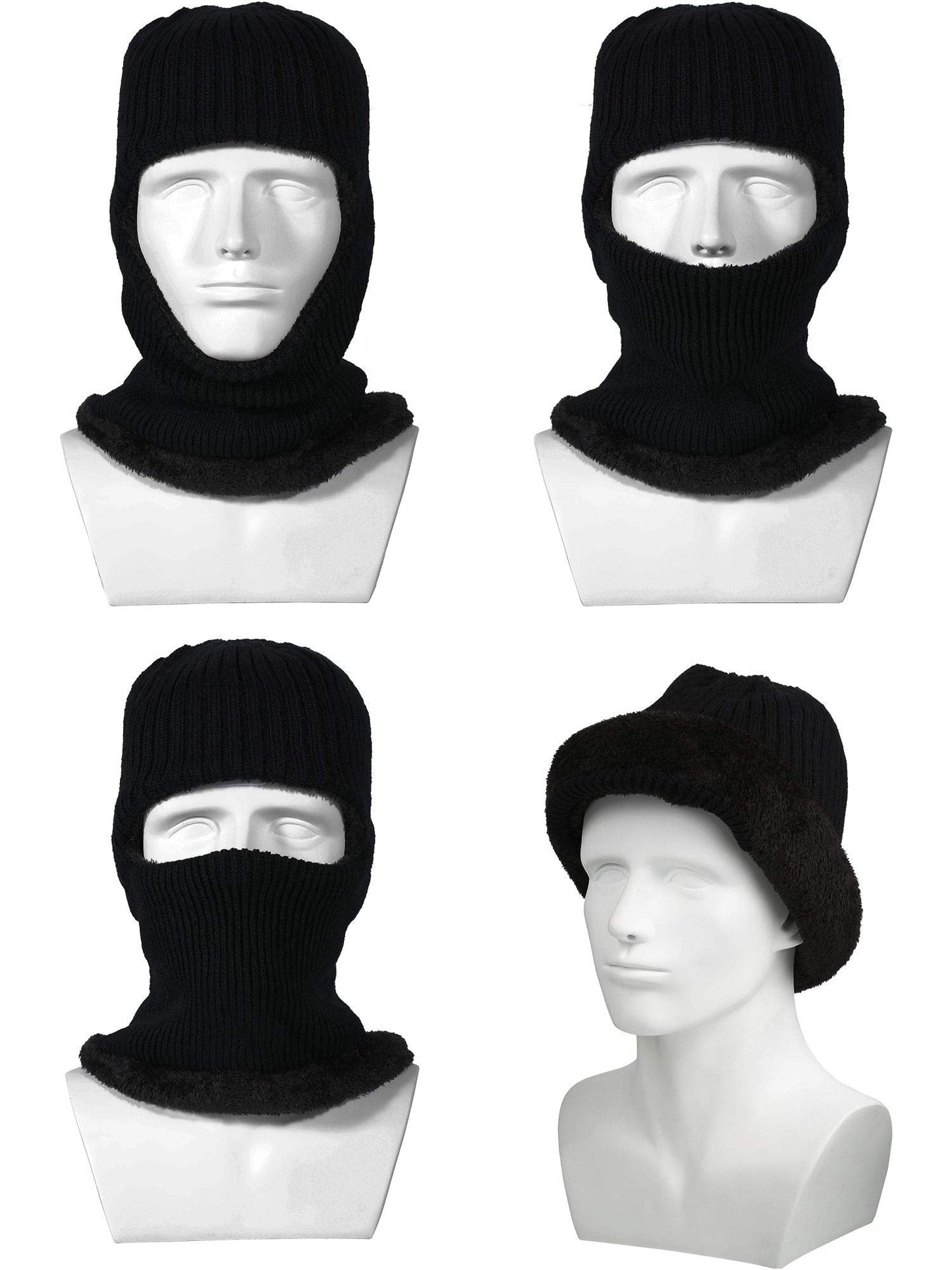2 Pieces Winter Face Mask Ski Masks Warm Knitted Balaclava for Men Women Fleece Windproof Face Cover for Outdoor Sports (Black, Black)