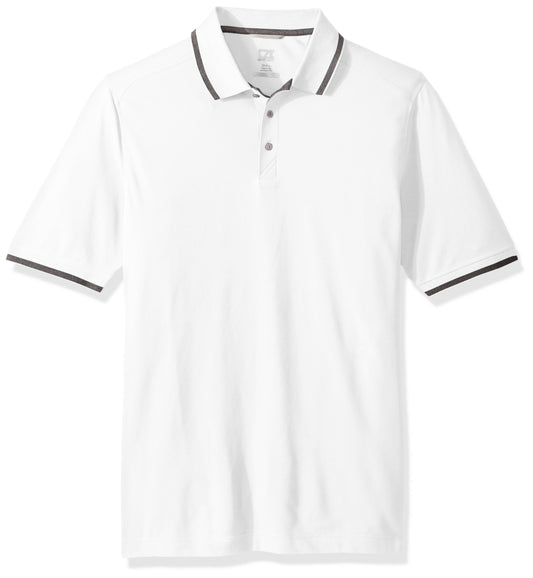 Cutter & Buck Men's 35+ UPF Lightweight Cotton Advantage Tipped Polo Shirt, White, Small