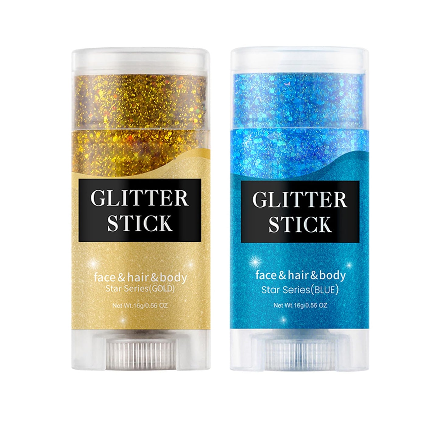 2 Color Face and Body Glitter Stick, Singer Concert Music Rave Face Body Sequins Glitter Stick for Women Face/Body/Hair/Eyes/Lip Glitter Makeup. (Gold &Blue)