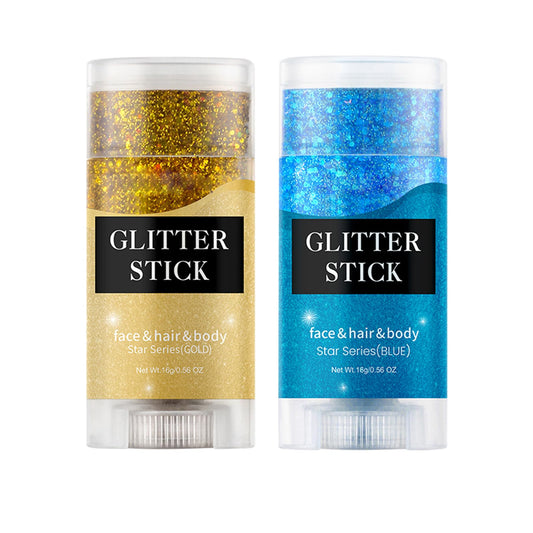 2 Color Face and Body Glitter Stick, Singer Concert Music Rave Face Body Sequins Glitter Stick for Women Face/Body/Hair/Eyes/Lip Glitter Makeup. (Gold &Blue)
