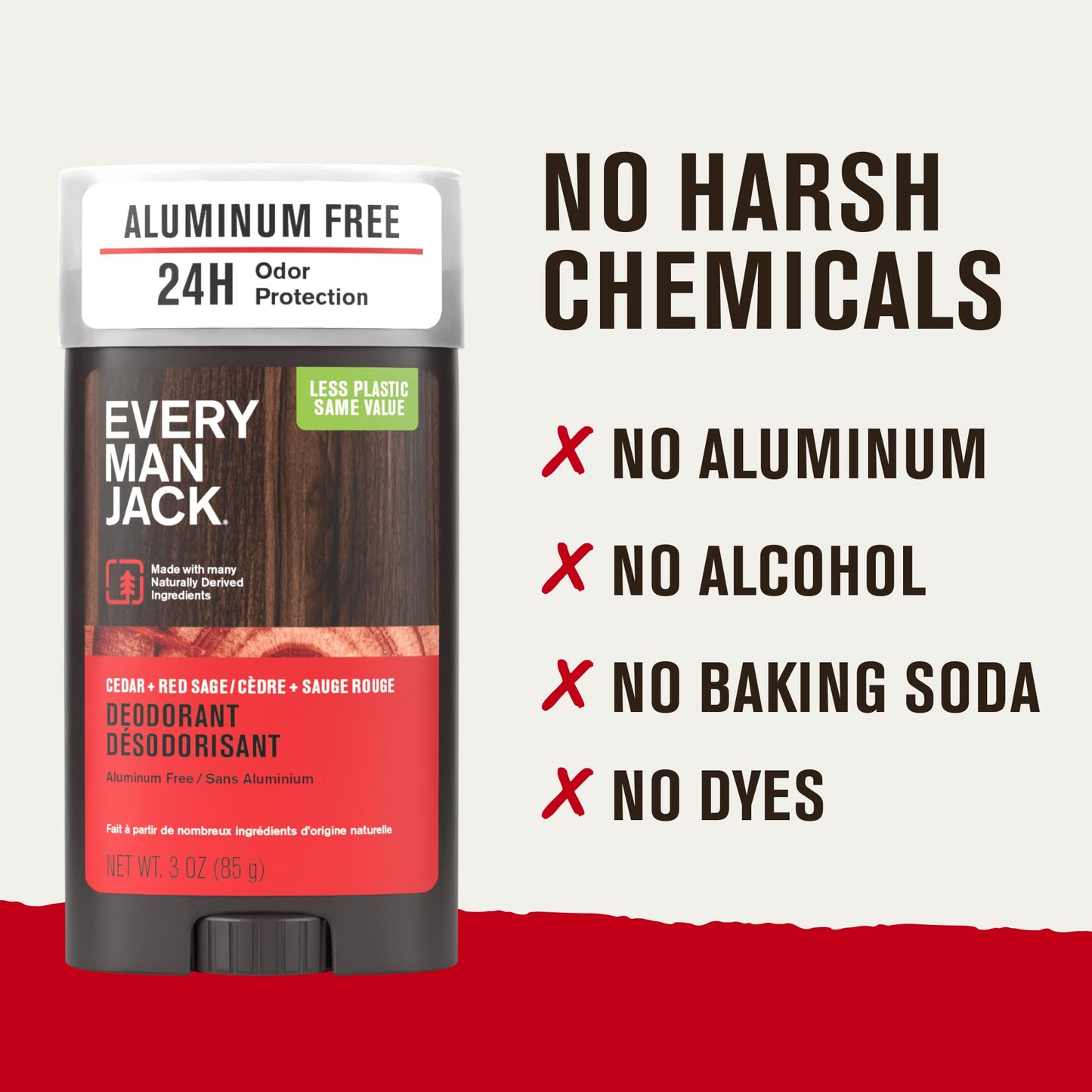 Every Man Jack Cedar + Red Sage Men’s Deodorant - Aluminum Free Deodorant - 24-Hour Odor Protection w/Naturally Derived Ingredients - 3oz (2 Pack)