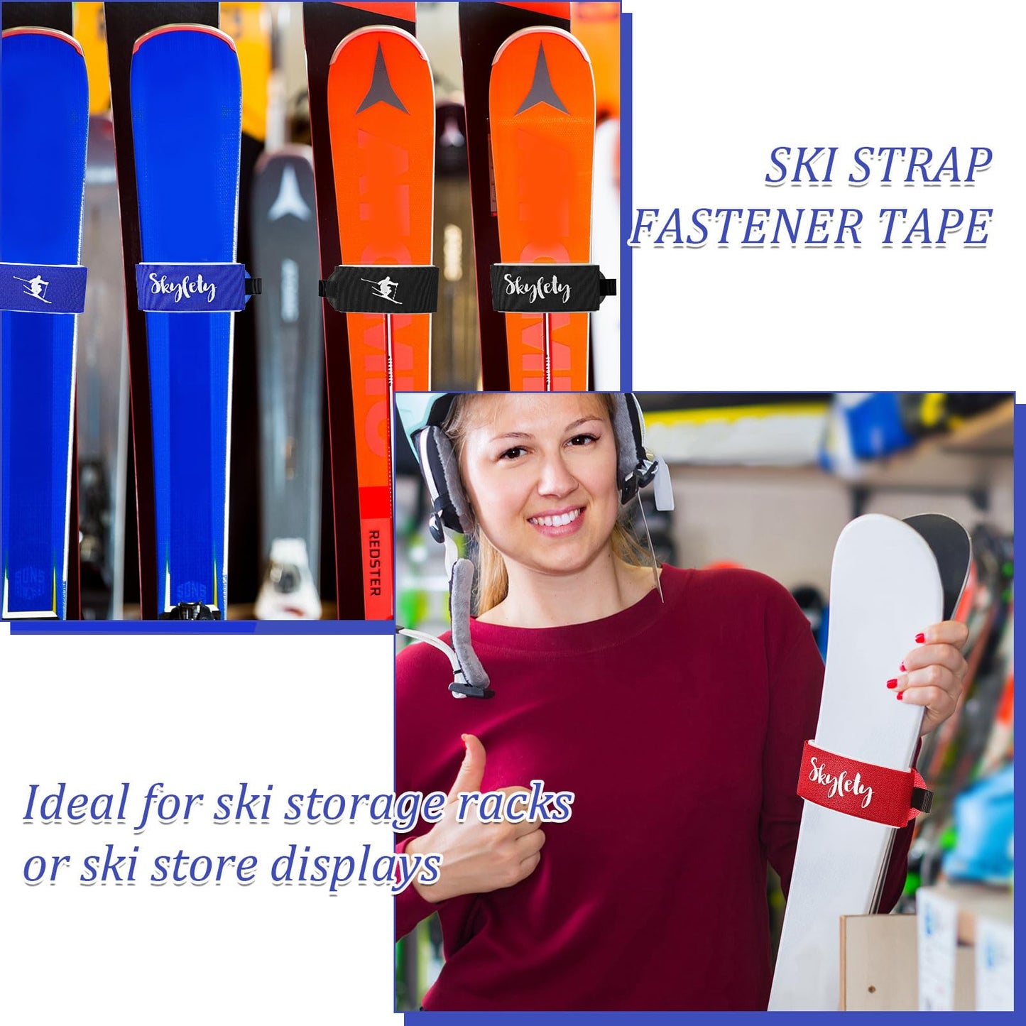 10 Pieces Ski Strap Fasteners Tape Adjustable Ski Wraps Ties for Carrying Ski Gear Winter Christmas (Red, Blue, Black)