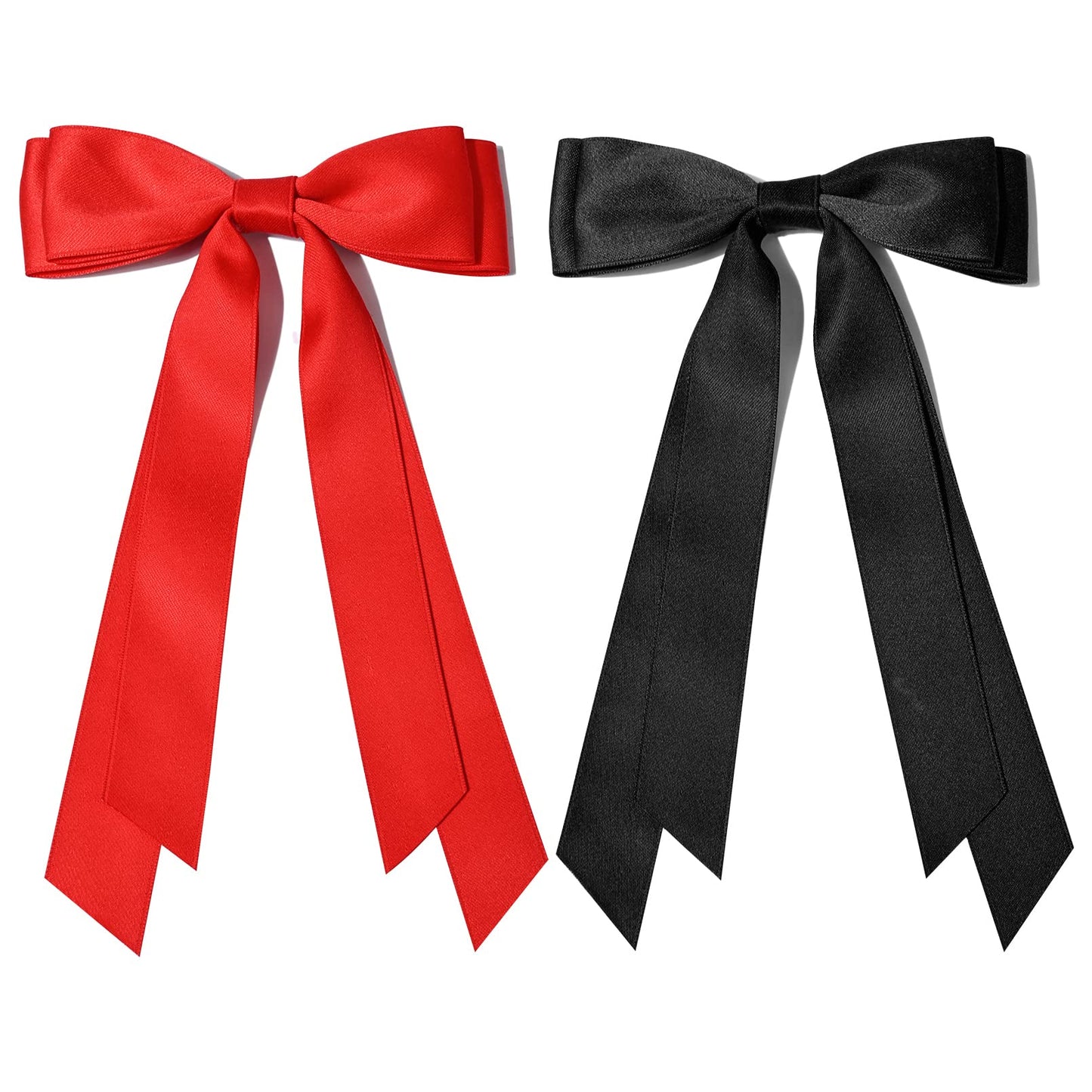 2PCS Silky Satin Hair Bows Hair Clip Black Red Hair Ribbon Ponytail Holder Accessories Slides Metal Clips Hair Bow for Women Girls Toddlers Teens Kids