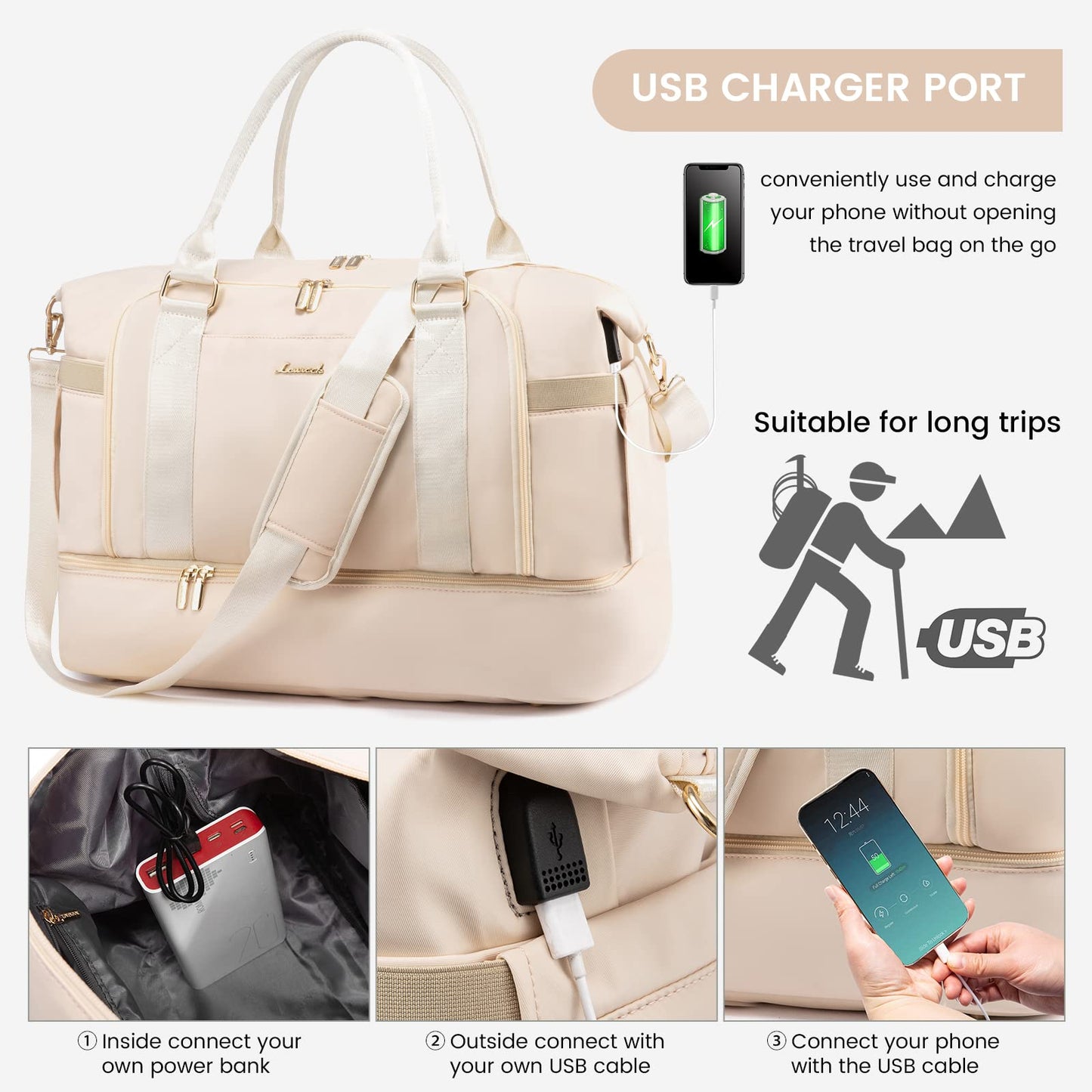 Gym Bag LOVEVOOK Travel Duffel Bag with USB Charging Port,Weekender Bags for Women with Shoe Compartment,Carry on Overnight Bag with Toiletry Bag,Hospital Bags for Labor and Deliver
