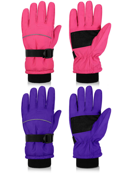 Cooraby 2 Packs Winter Kids Ski Gloves Thick Warm Snow Gloves Waterproof Unisex Kids Mitten Gloves for Girls Boys