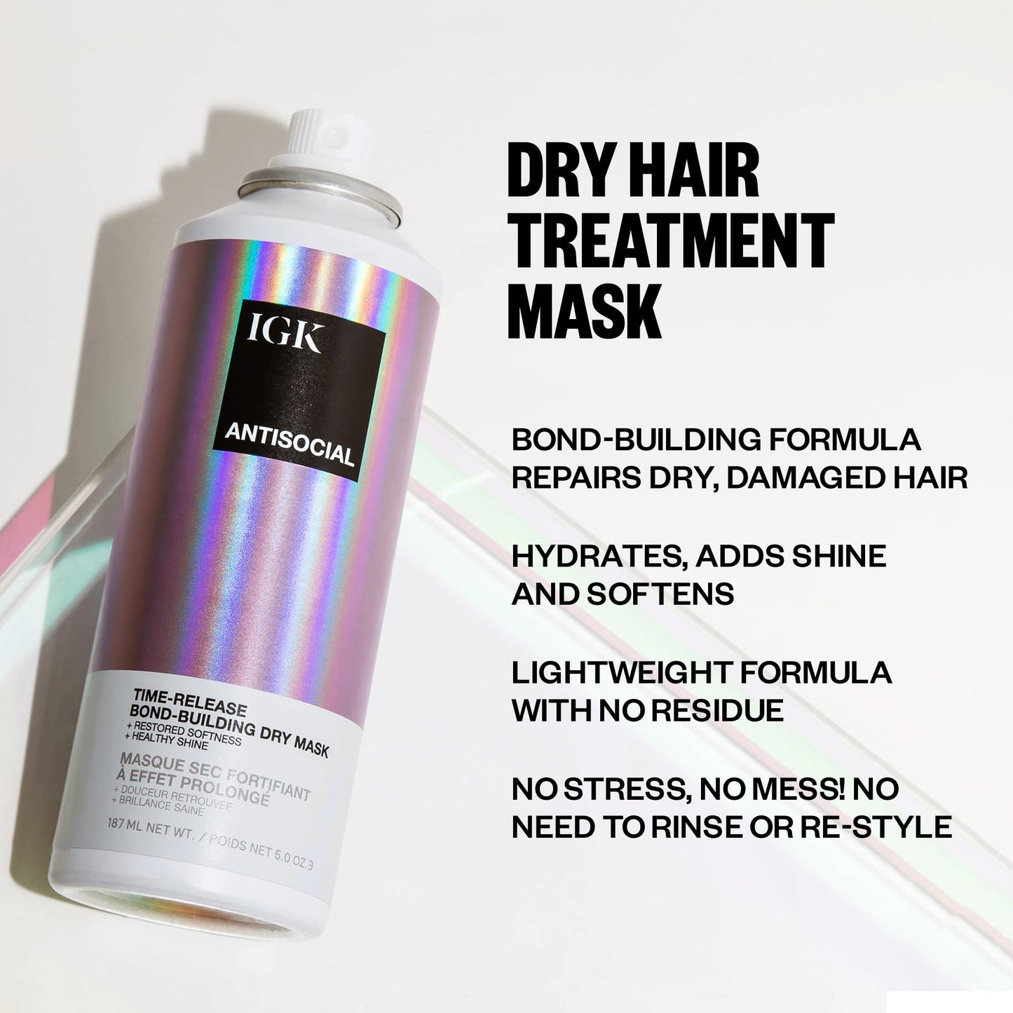 IGK Antisocial Travel Dry Hair Mask – Leave-in Overnight Mask | Hair Bond-Building Treatment for Dry Hair | Overnight Hydration & Shine | Repairs, Softens & Perfect for Extensions (1.7 oz)