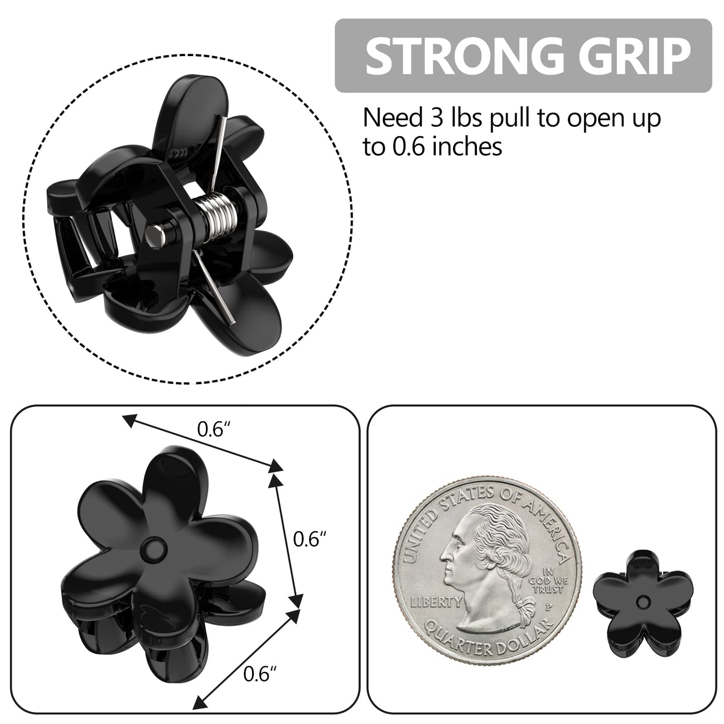 ADRIONE Black Mini Flower Hair Claw Clips for Women Girls - 100 Pack Small Tiny Floral Jaw Clip for Thin Hair, Fine Hair & Bangs - Decorative Non-Slip Little Micro Plastic Hair Claws Bulk