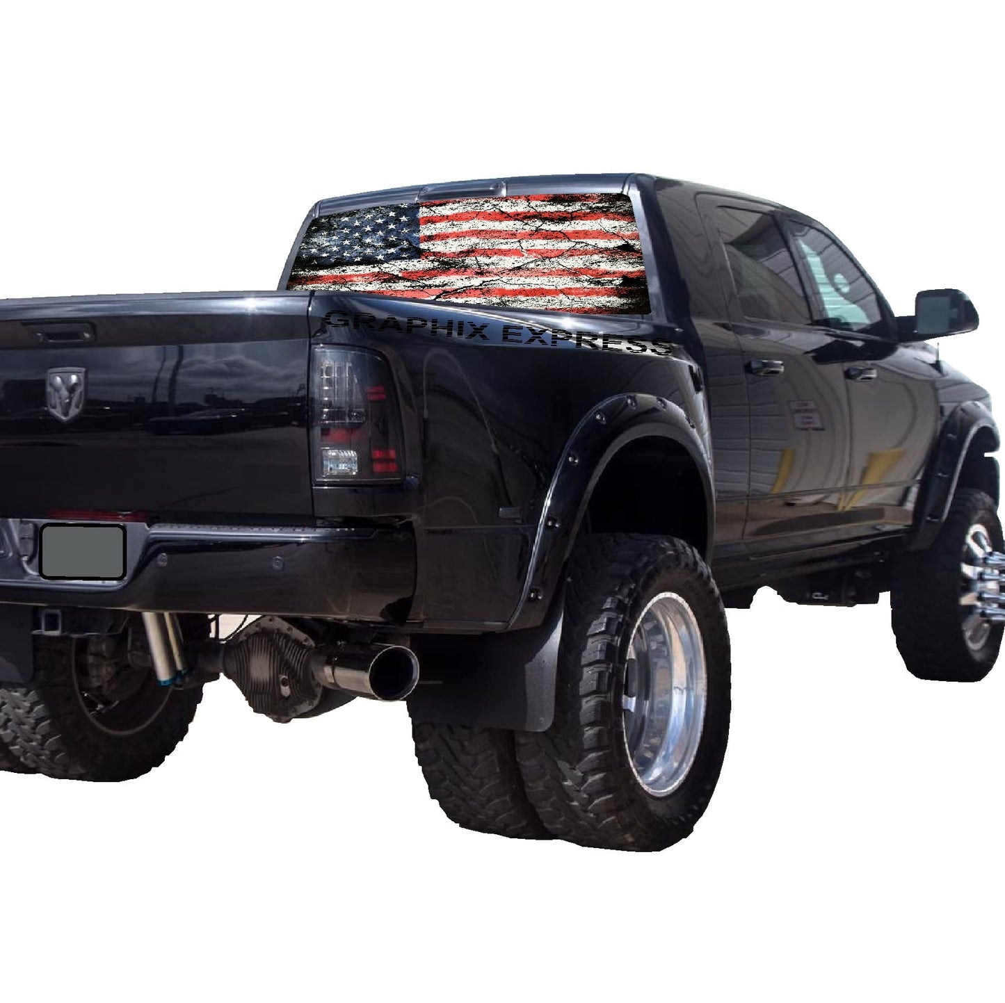 GRAPHIX EXPRESS American Flag Decal, Patriotic Red, White, Blue Vinyl Sticker for Truck Rear Window, Universal See-Through Design, Full Window Coverage, Weatherproof