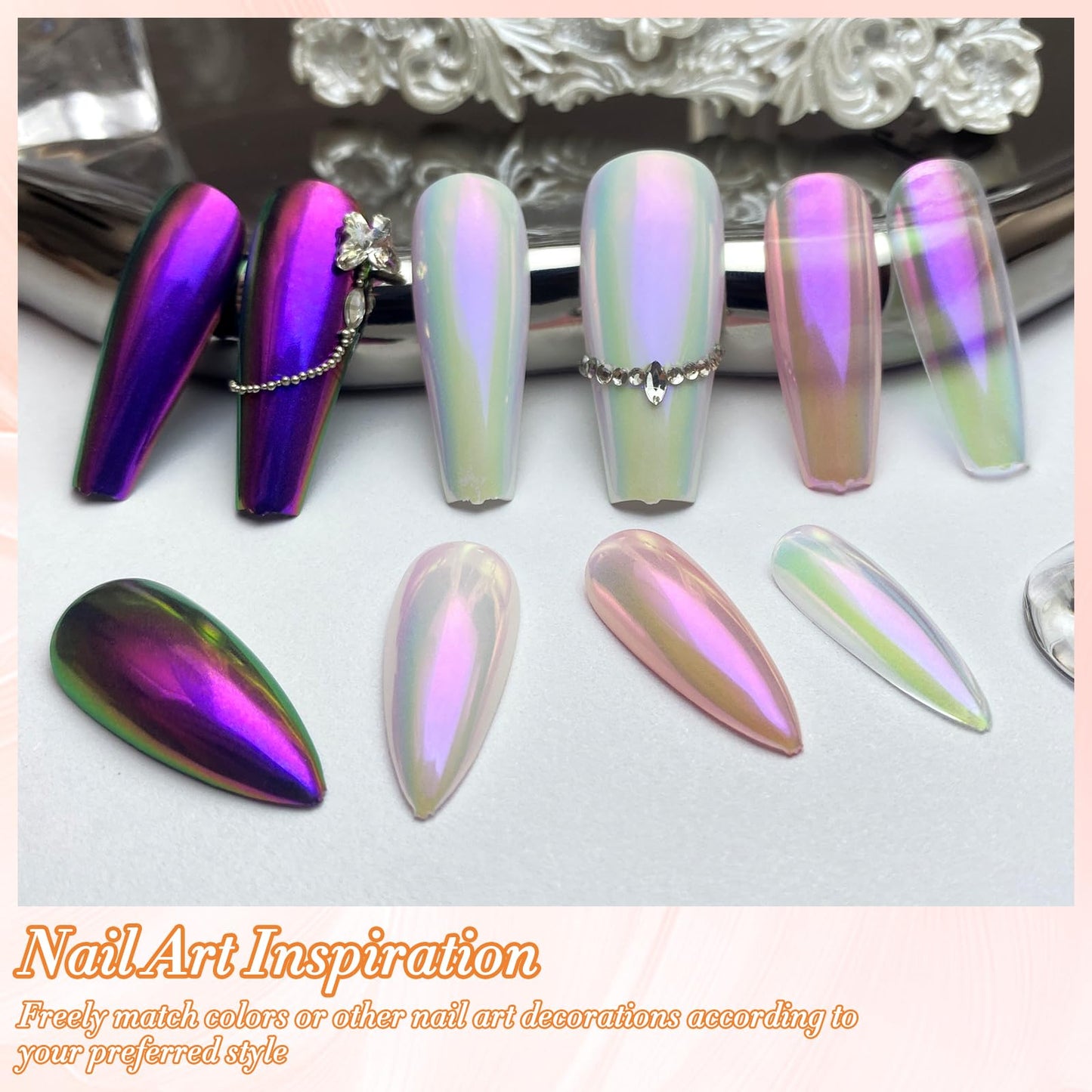 FNNZ Unicorn Chrome Nail Powder, Aurora Unichrome Mermaid Aurora Pigment Pearlescent Nail Art Glitter Dust Decoration for Home DIY Salon Manicure - Cyber Mirage