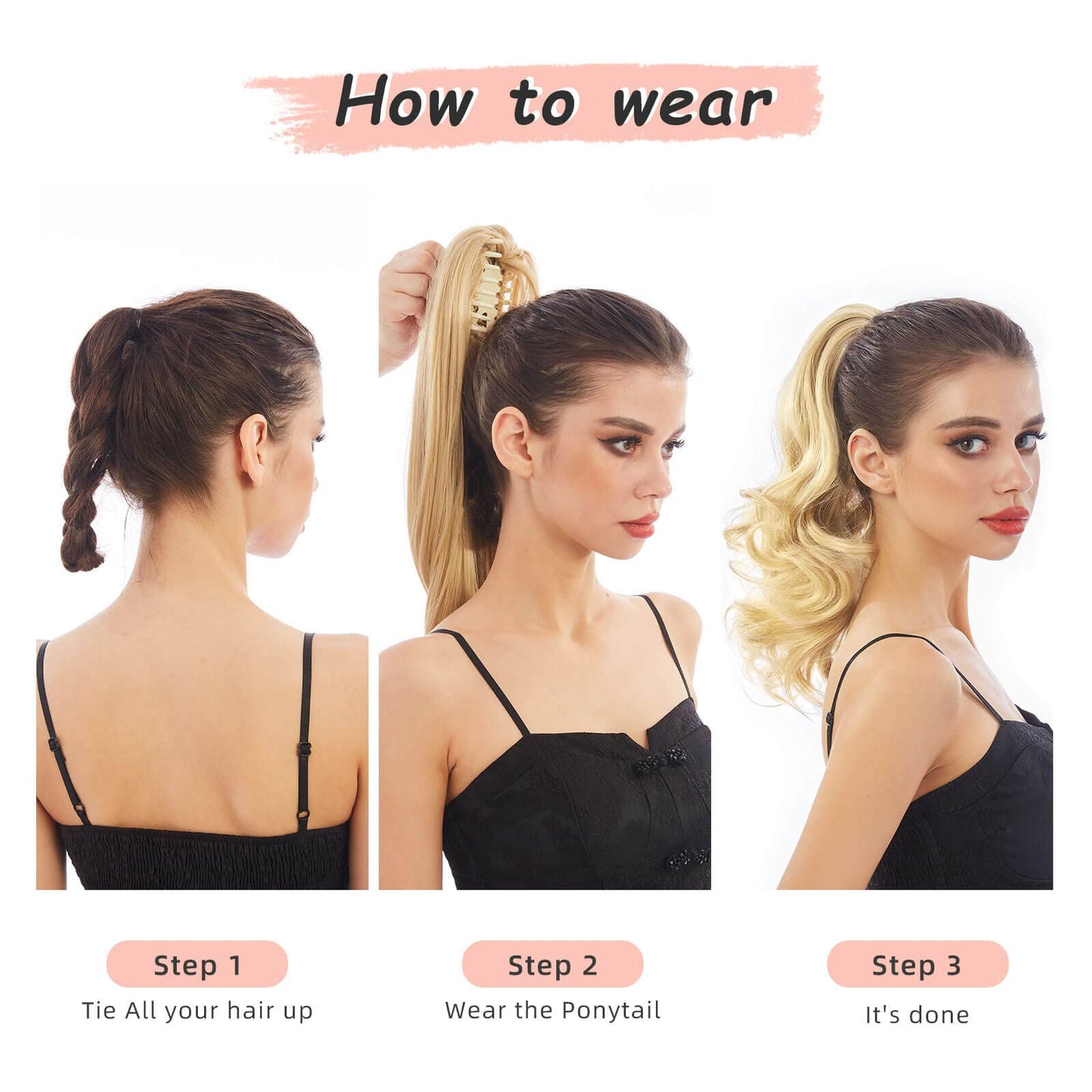 HEWEICSY Ponytail Extension, Hair Extensions Ponytail Claw 14" Wavy Fake Hair Curly Synthetic Ponytail Wig Clip Daily Fluffy Pony Tail Hair Piece for Women(Darkest Blonde)