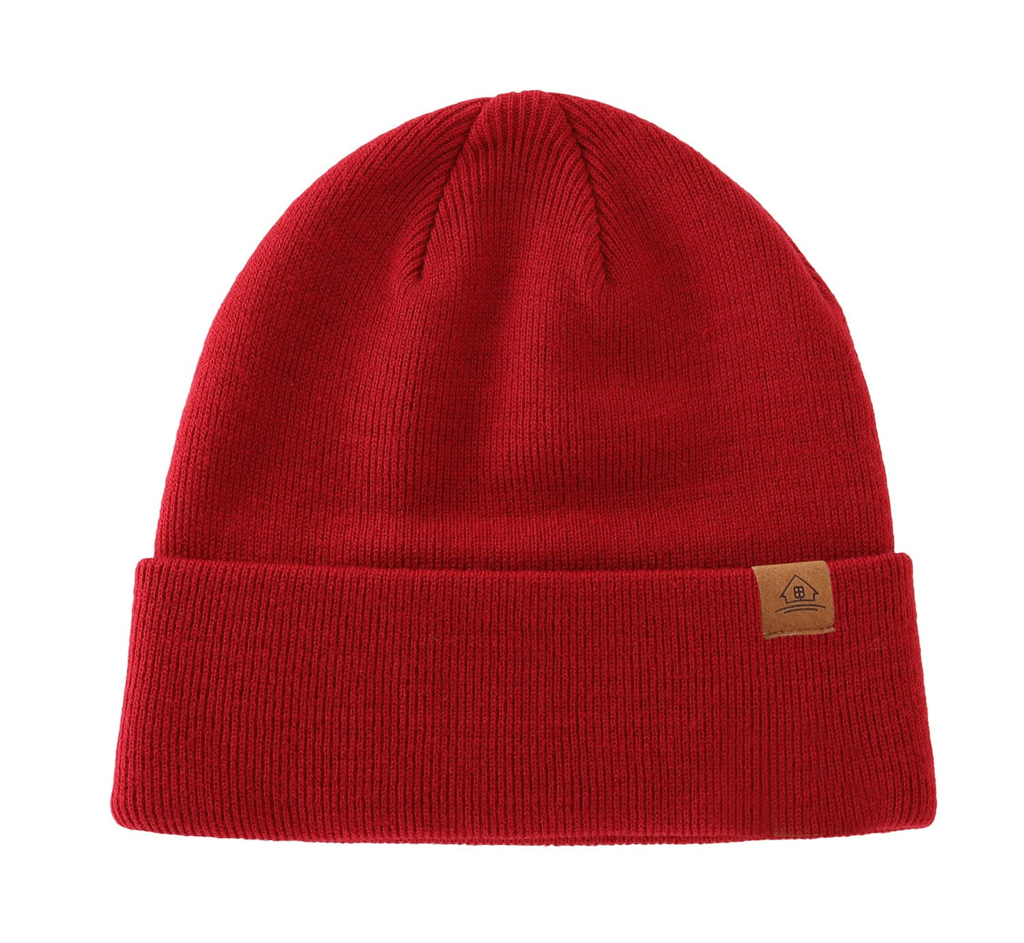 Home Prefer Men's Winter Hats Acrylic Knit Cuff Beanie Cap Unisex Warm Beanie Hat Dark Red