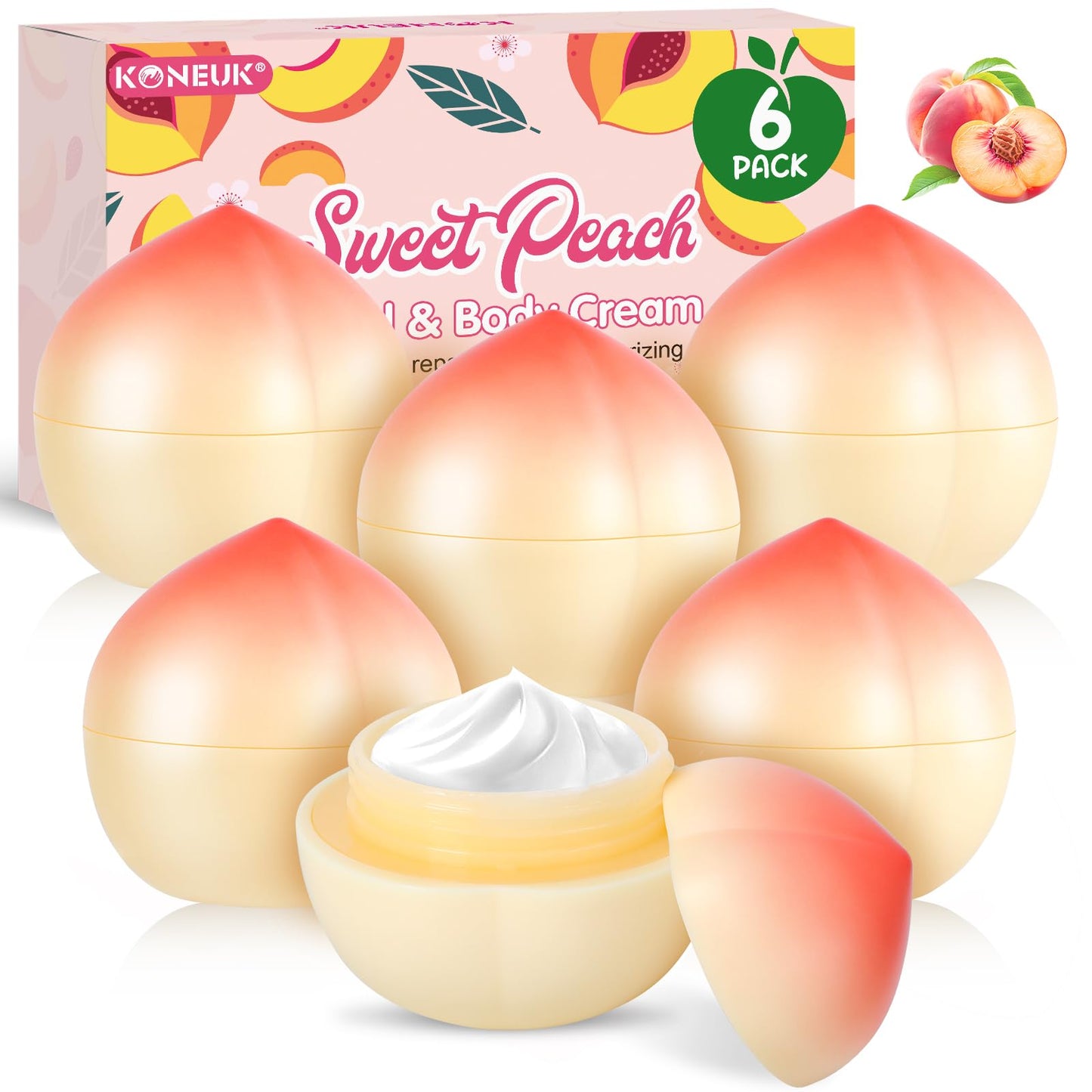 6 Pack Moisturizing Hand Cream Set, Easter Basket Stuffers, Mothers Day Gifts for Mom, Bulk Hand Lotion for Dry Cracked Hands, Teacher Appreciation Gifts and Nurses Week Gifts, 1.06 Oz (Peach)