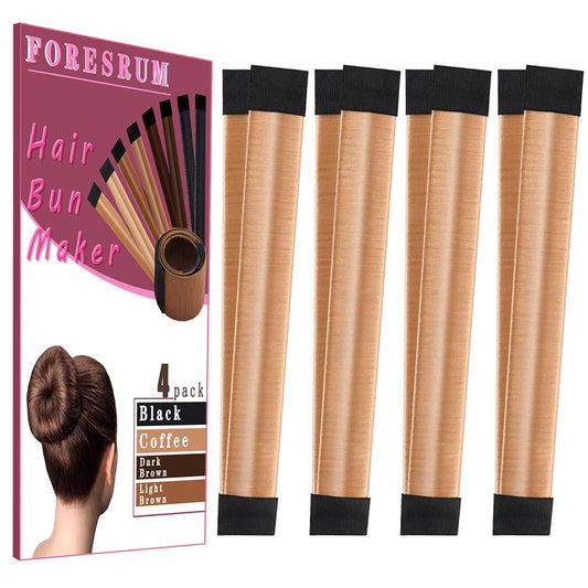 4 Pcs Magic Donut Bun Makers for Ballet Hairstyles - Light Brown (Women and Kids)