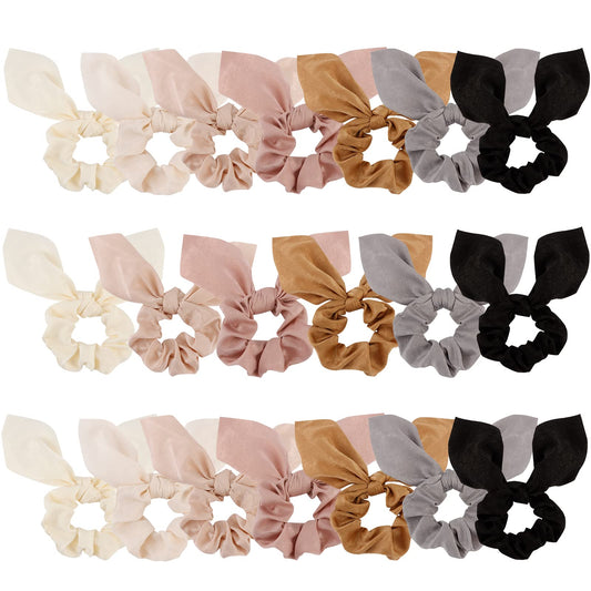 ACO-UINT 20 Pack Satin Scrunchies - Thick Hair Ponytail Holders with Bows for Girls and Women