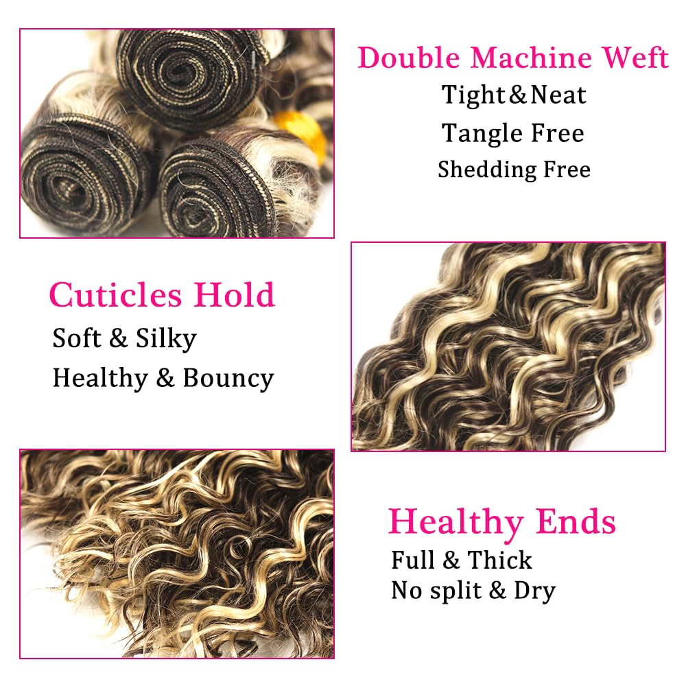 Ombre Human Hair Bundles P4/613 Bundles Brown Kinky Curly Human Hair Bundles Brazilian Virgin Hair 3 Bundles 18 18 18 inch Blonde Curly Wave Bundles Hair Weave for Women