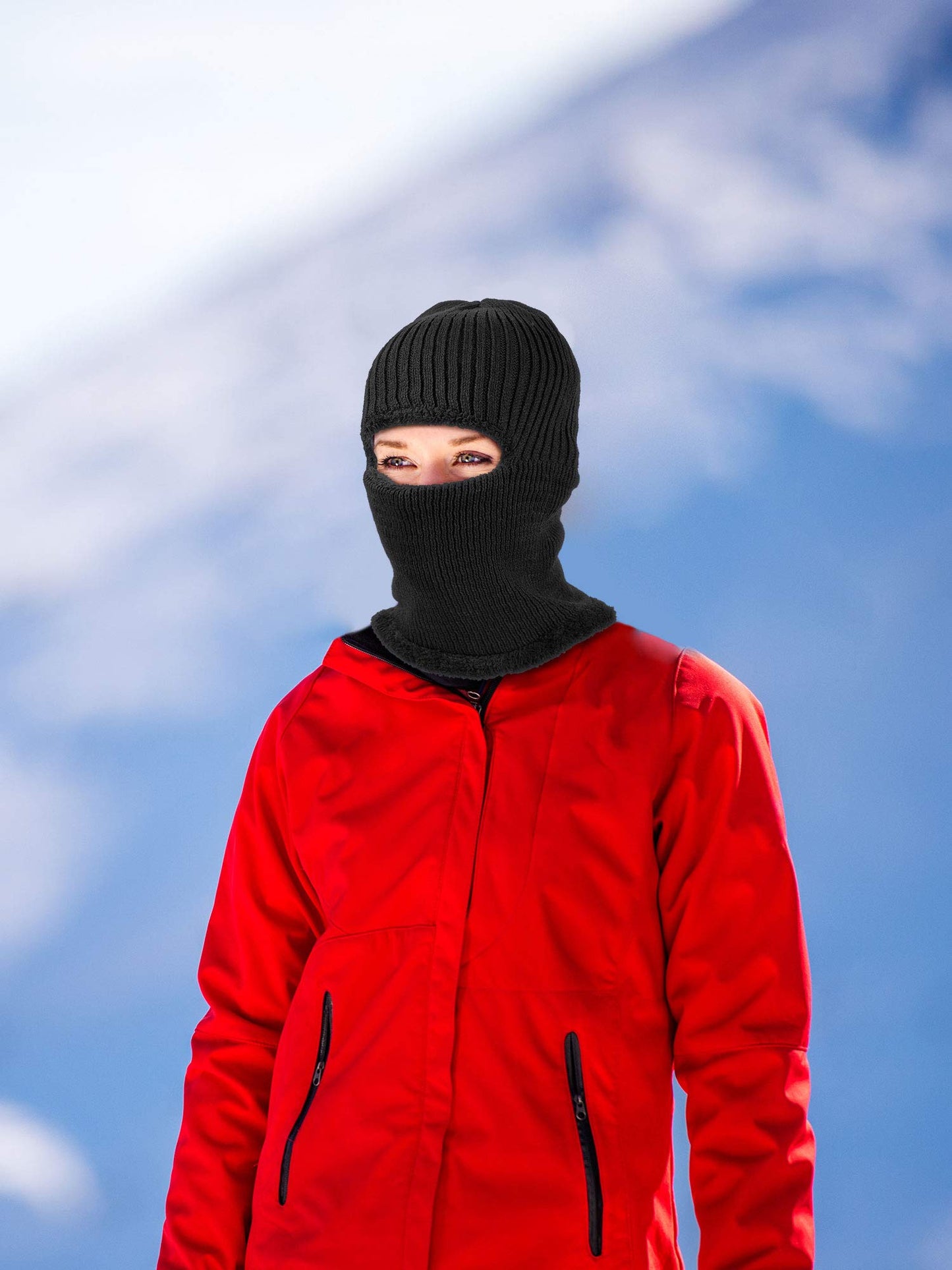 2 Pieces Winter Face Mask Ski Masks Warm Knitted Balaclava for Men Women Fleece Windproof Face Cover for Outdoor Sports (Black, Black)
