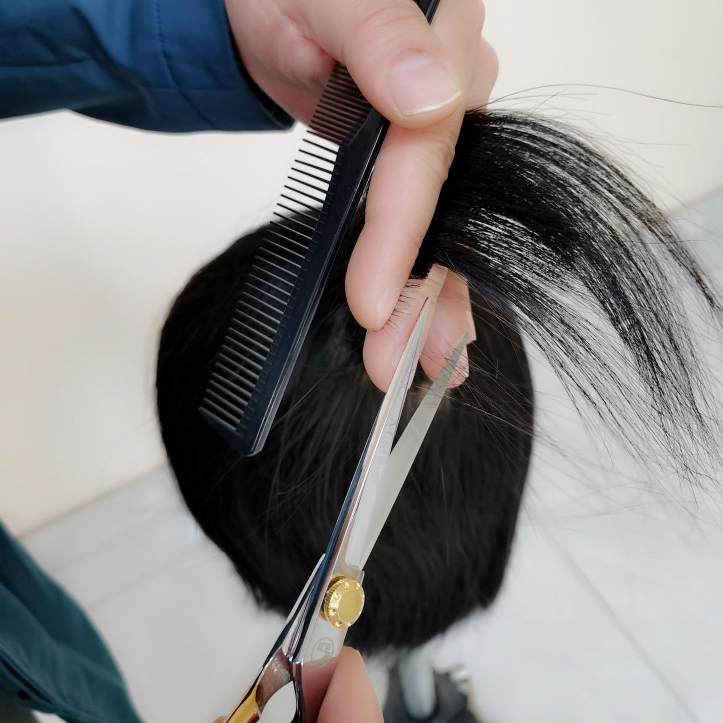 Hair Cutting Scissors Kit, Hair Scissors Professional Stainless Steel Haircut Scissors with Hair Shears, Thinning Shears, Haircut Accessories in Leather Case for Barber/Home 12PCS Gold Silver