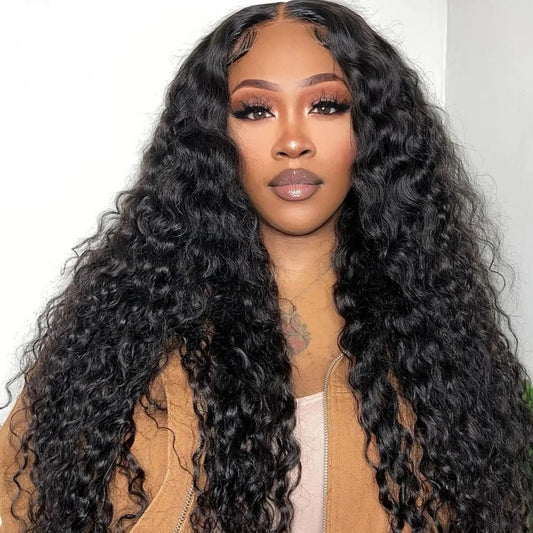 30Inch Deep Wave Lace Front Wigs Human Hair 13x4 HD Transparent Deep Curly Lace Frontal Wigs for Women Human Hair Pre Plucked with Baby Hair 180% Density Glueless Human Hair Wig Natural Color
