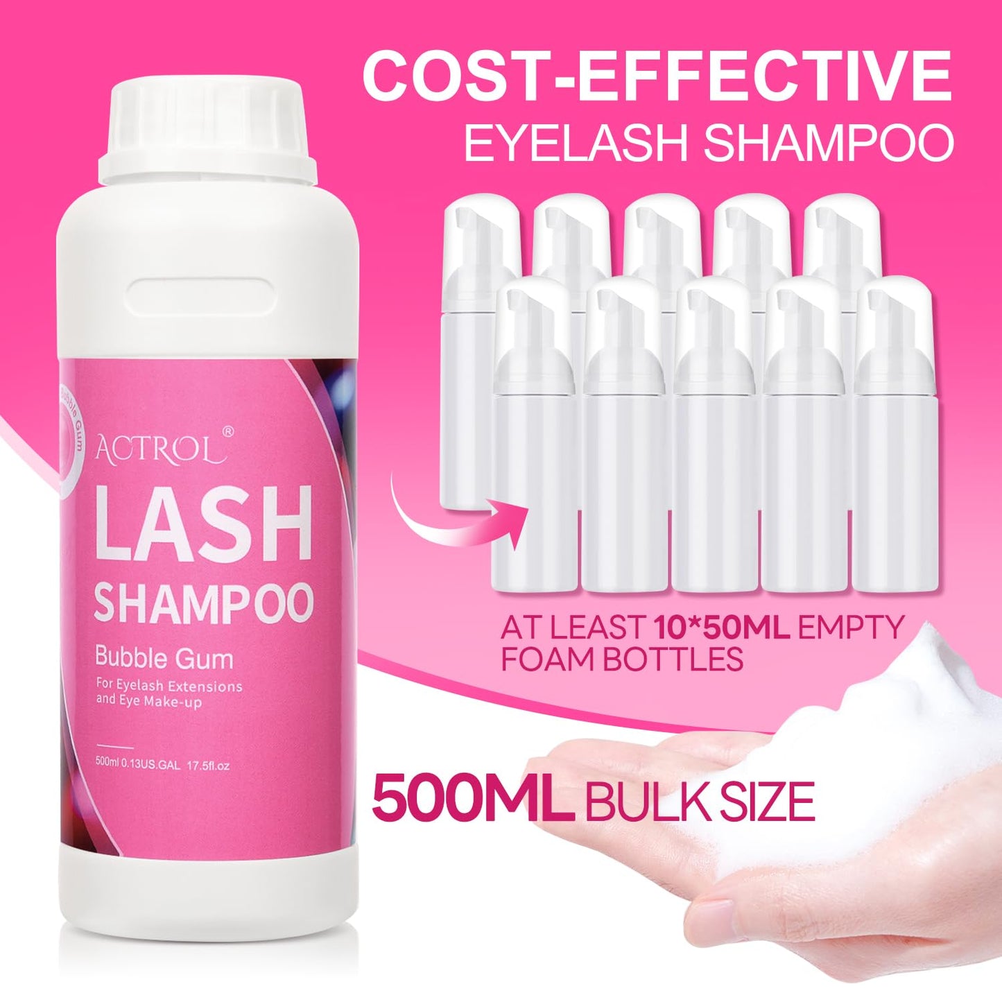 ACTROL Lash Shampoo Bubble Gum 500ml Eyelash Shampoo Lash Wash Shampoo Lash Cleanser Foam