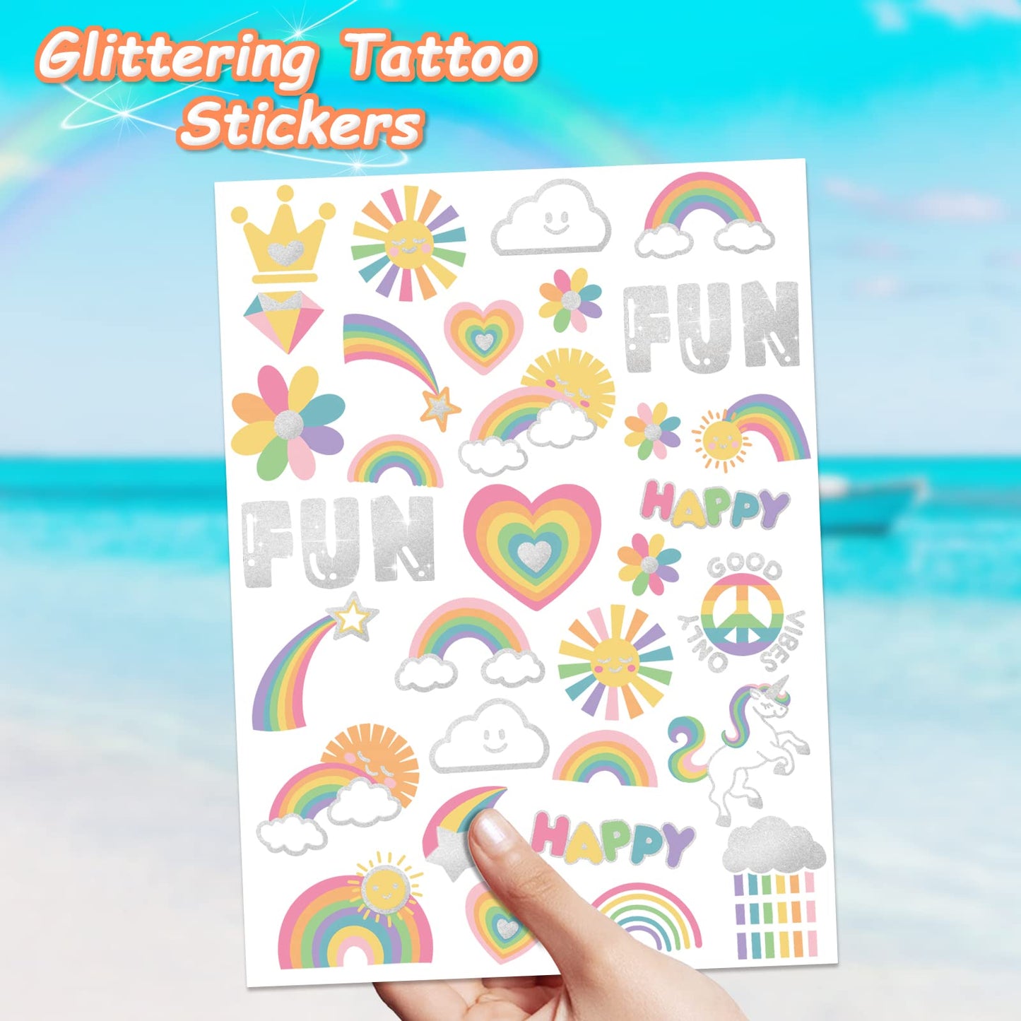 118 PCS Unicorn Rainbow Temporary Tattoo Kids, Glitter Crown Fake Tattoo for Girls’ Party Favors Birthday Supplies Decorations, Princess Tattoos Sticker for Kids 6 7 8 9 10 year