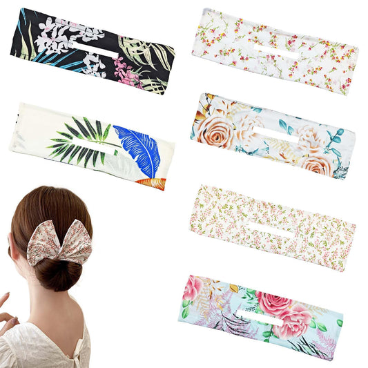 6 PACK Flexible Hair Bun Makers for French Twist & Twister Hairstyles - Lazy Curler Clips Hair Styling Accessories for Women (Flower-Printed)