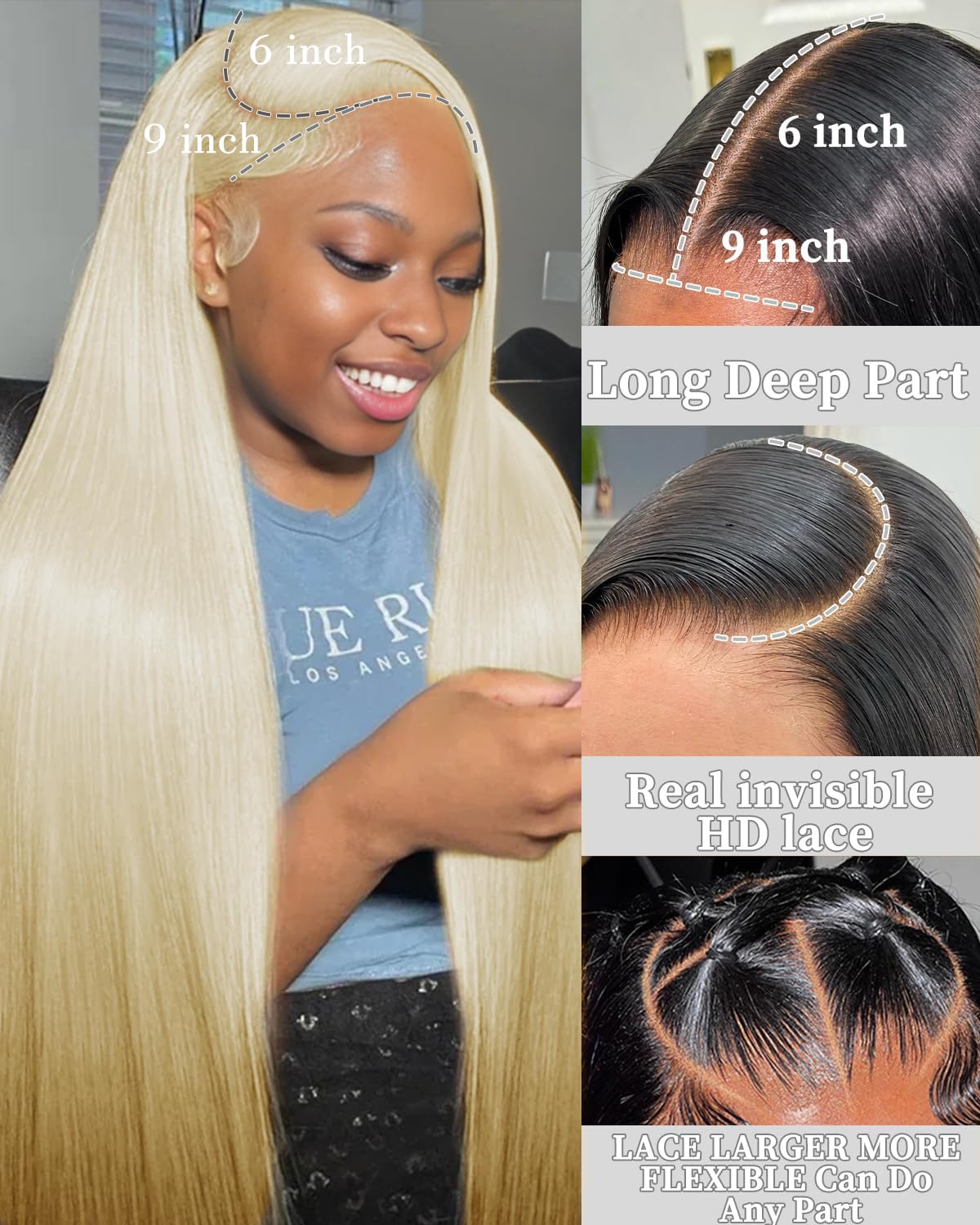GUDOZO 9x6 613 HD Lace Front Blonde Wigs Human Hair Glueless Wigs Human Hair Pre Plucked Pre Cut 200% Density Straight Glueless Wigs Human Hair wigs for Black Women 18 inch