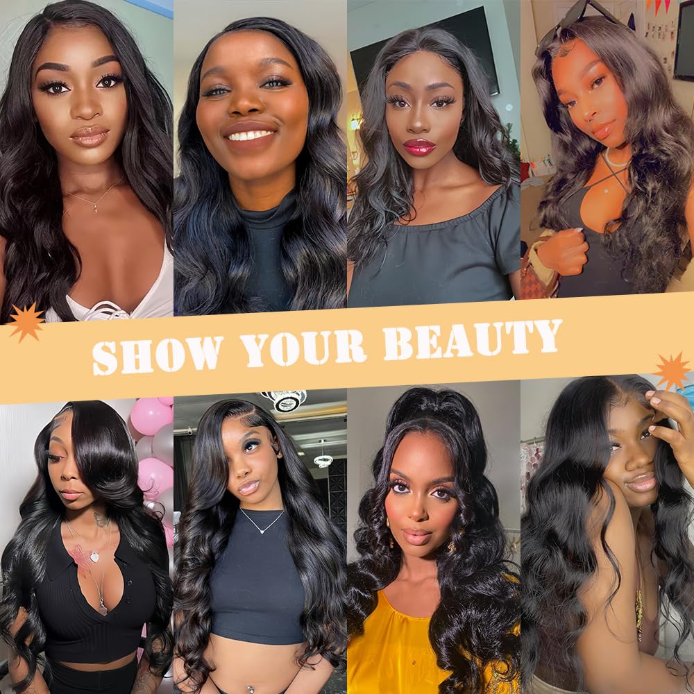 Hailriss Body Wave HD Lace Front Wigs Human Hair Pre Plucked 24 Inch 180% Density 13x6 Glueless Frontal Wigs Human Hair Lace Front Wigs for Black Women Human Hair Natural Black