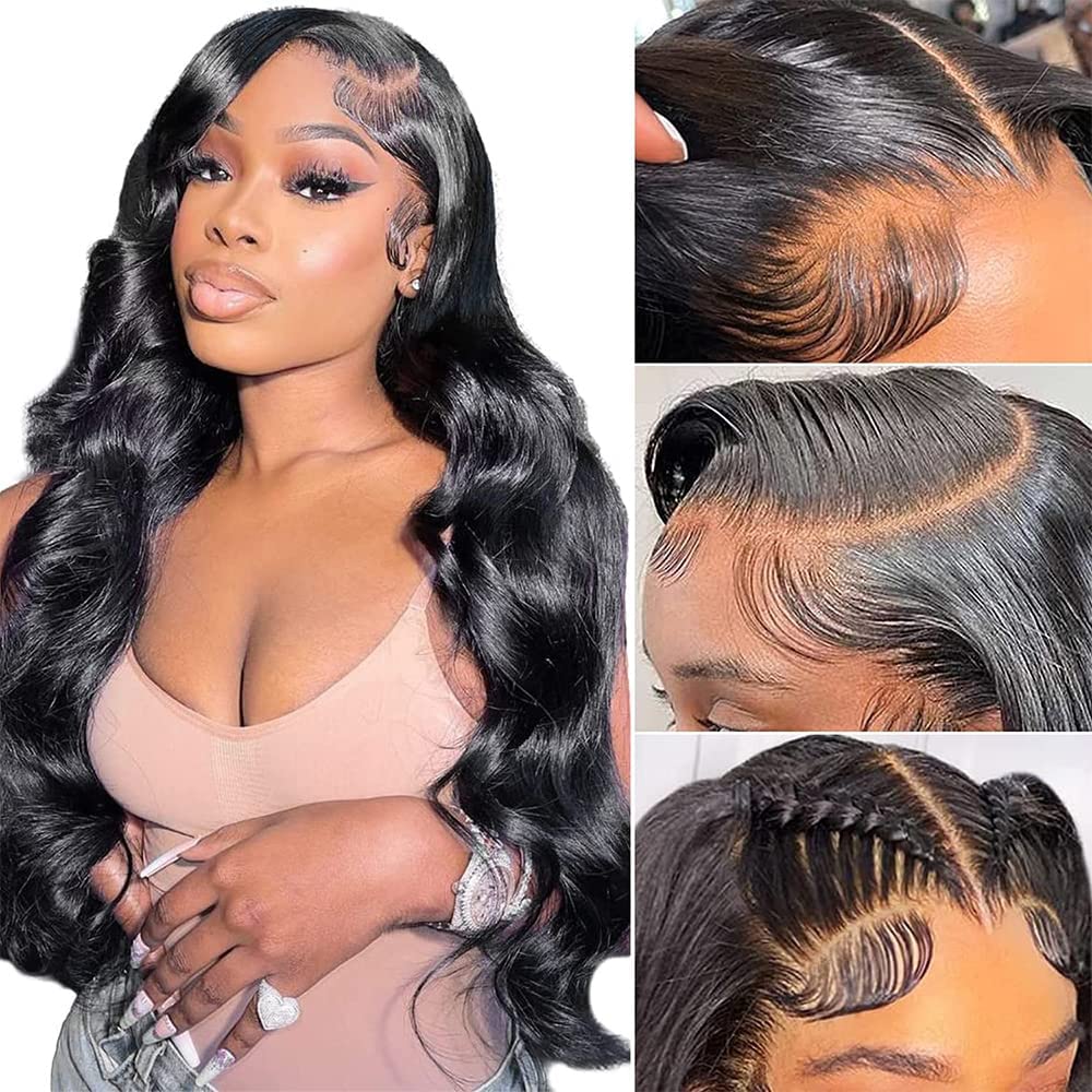 13x4 Body Wave Lace Front Wigs Human Hair For Black Women Hd Lace Front Wigs Human Hair Pre Plucked Bleached Knots with Baby Hair 180% Dentisy GluelessTransparent Lace Wig Brazalian Virgin Hair