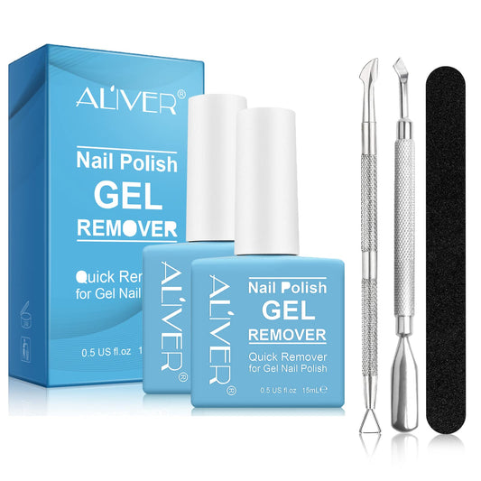 2Pcs Gel Nail Polish Remover, Nail Polish Remover for Gel Nails, Ultra-Powerful Professional, Soak-Off in 2-5 Minutes (1Pcs Cuticle Pusher, Nail Scraper & Scrub Stick)