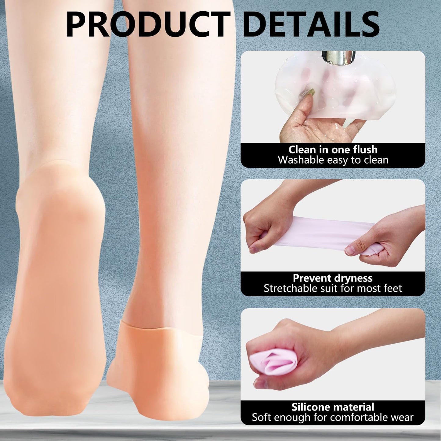 2 Pair Silicone Moisturizing Socks Gloves Set, Gel Socks for Dry Cracked Feet Women Men, Lotion Aloe Spa Pedicure Socks for Foot Softening Care, Silicone Hand and Feet Gloves (Nude)