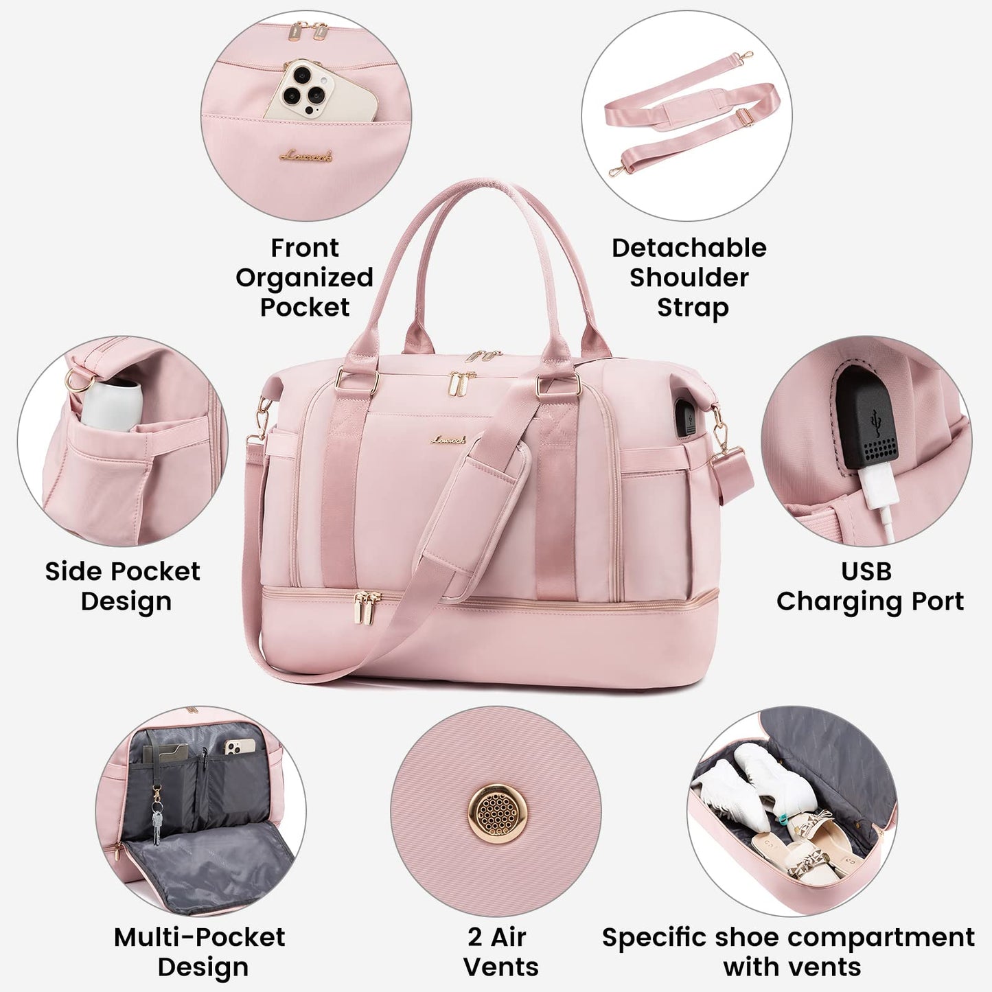 Gym Bag LOVEVOOK Travel Duffel Bag with USB Charging Port,Weekender Bags for Women with Shoe Compartment,Carry on Overnight Bag with Toiletry Bag,Hospital Bags for Labor and Deliver