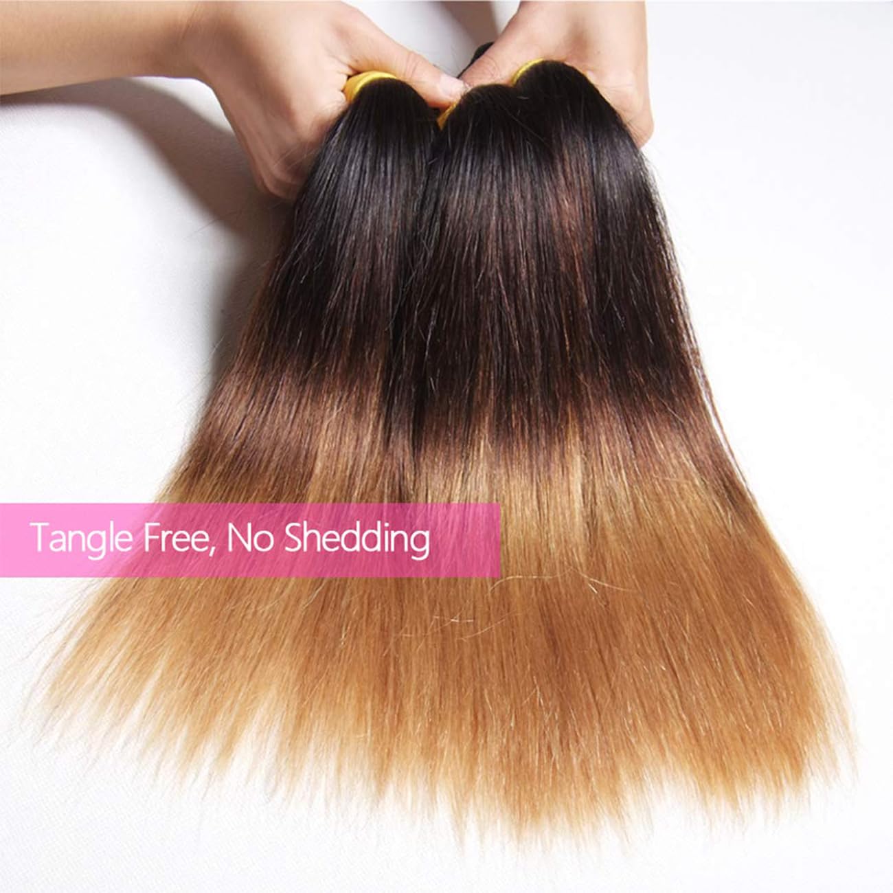 1B/4/27 Hair 3 Bundles Straight Bundles Ombre Brazilian Remy Human Hair Bundle Honey Blonde and Brown And Blonde Bundle Three Tone Hair Weave Real Unprocessed Virgin Hair 3 Bundles 24 26 28 Inch