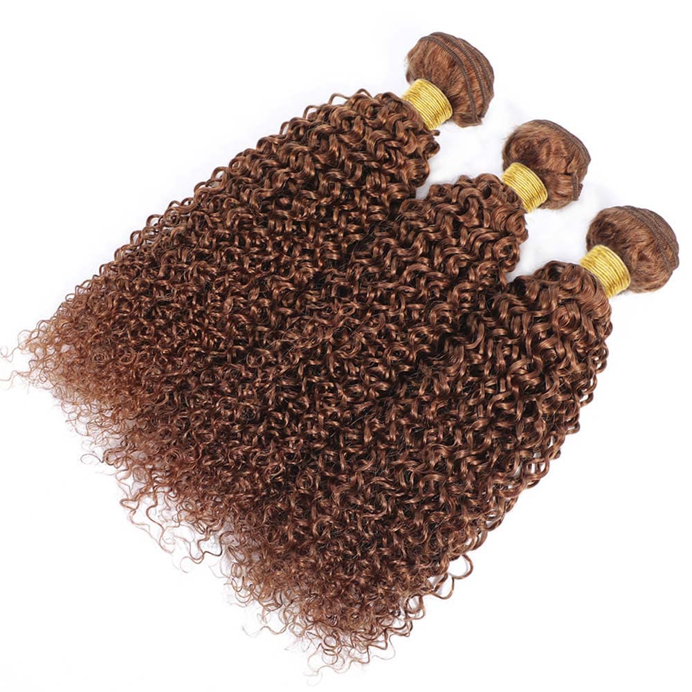 #30 Brown Deep Curly Weave Bundles Human Hair Color 30 Brown Kinky Curly Bundles Brazilian Human Hair Double Weft Remy Hair Extensions Wet and Wavy Bundles for Black Women 24 26 28 inch